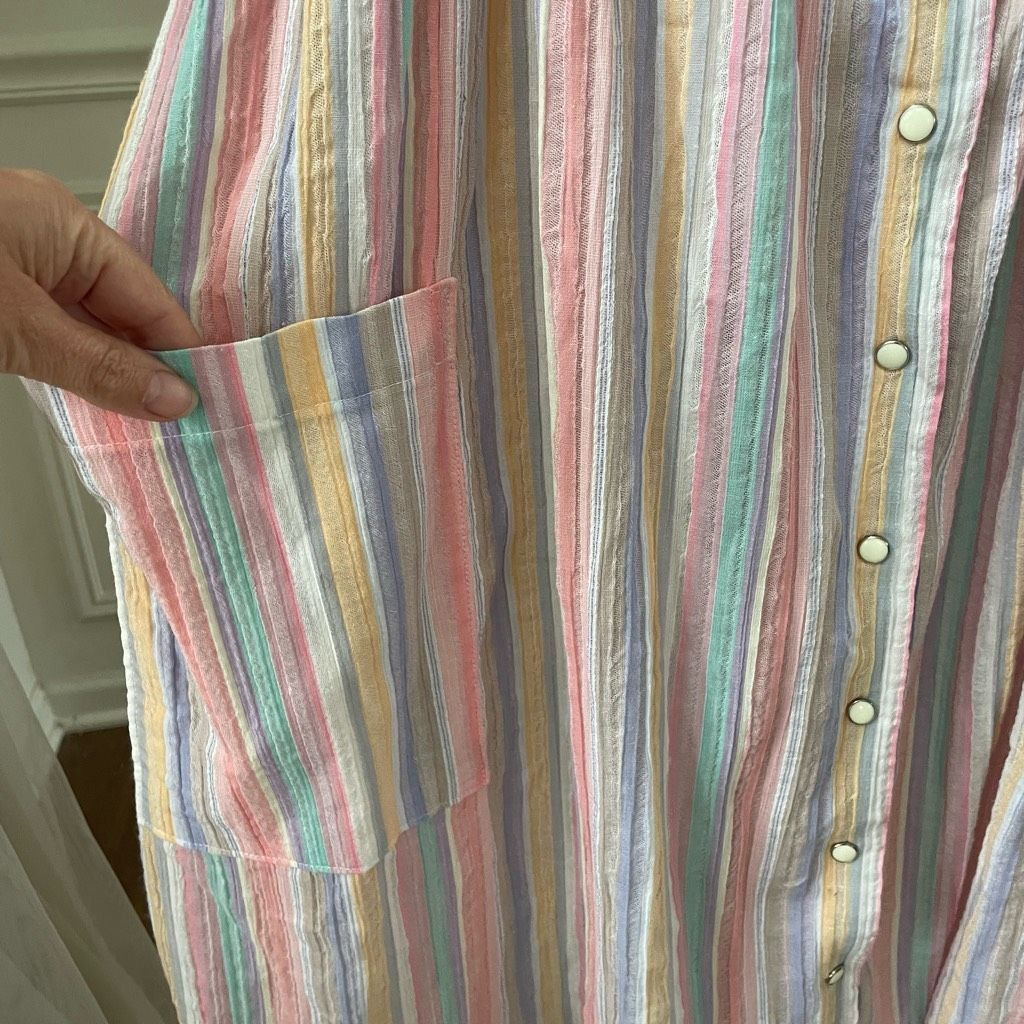 Vintage Vintage 90s Pastel Stripe Prairie Sundress S M Size S / US 4 / IT 40 - 3 Thumbnail