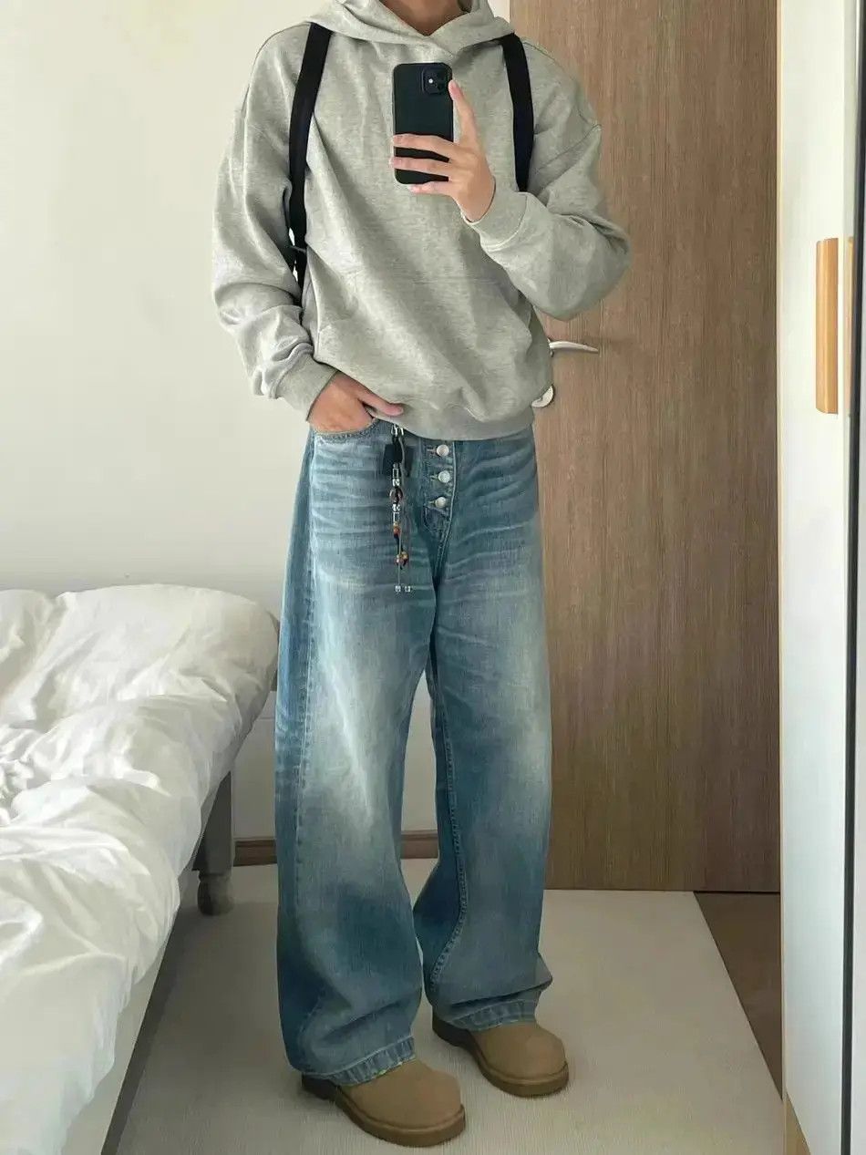 Japanese Brand Retro washed button wide leg jeans Size US 32 / EU 48 - 3 Thumbnail