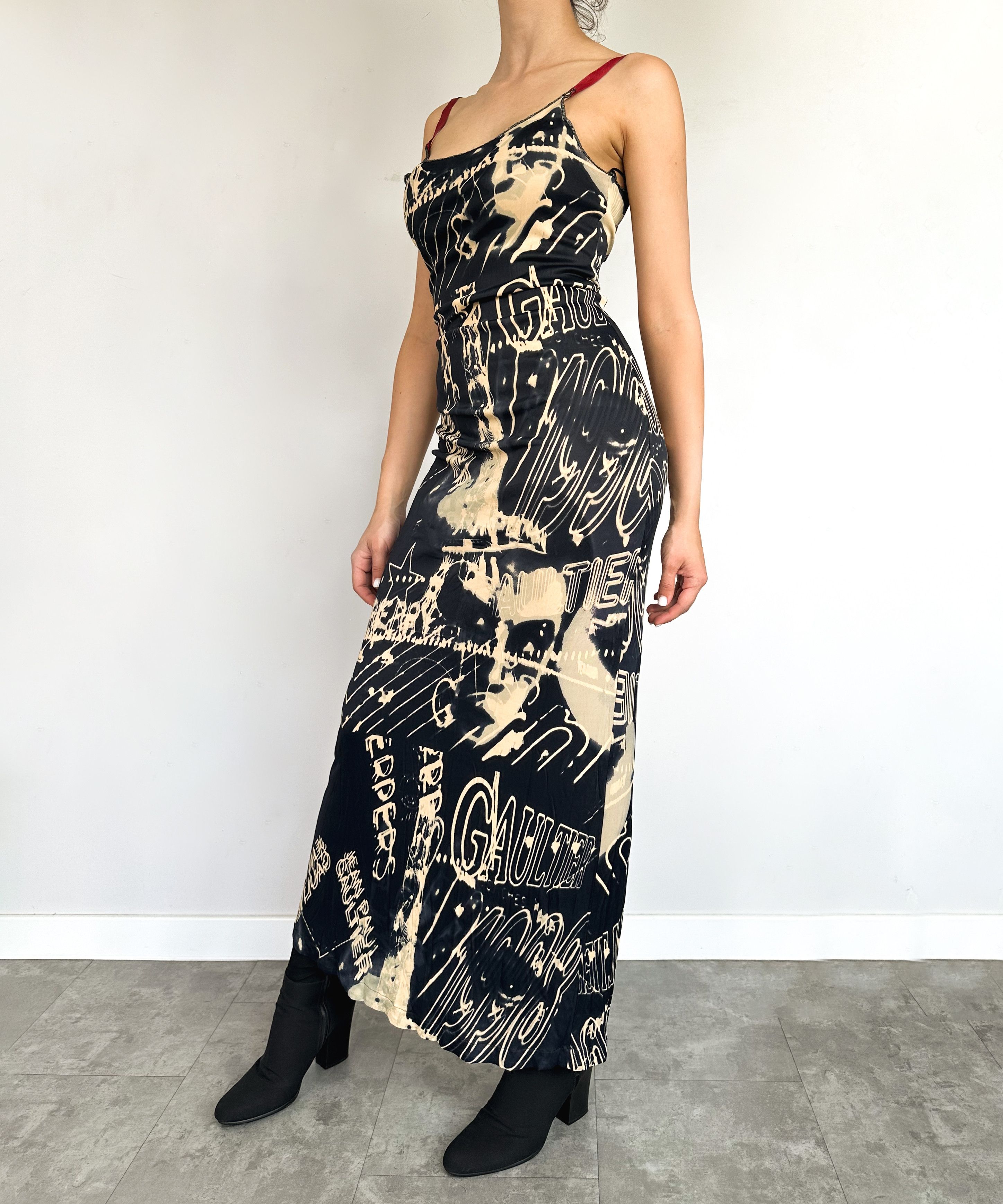 JEAN PAUL GAULTIER Dress Black Punk Printed Graffiti 1998