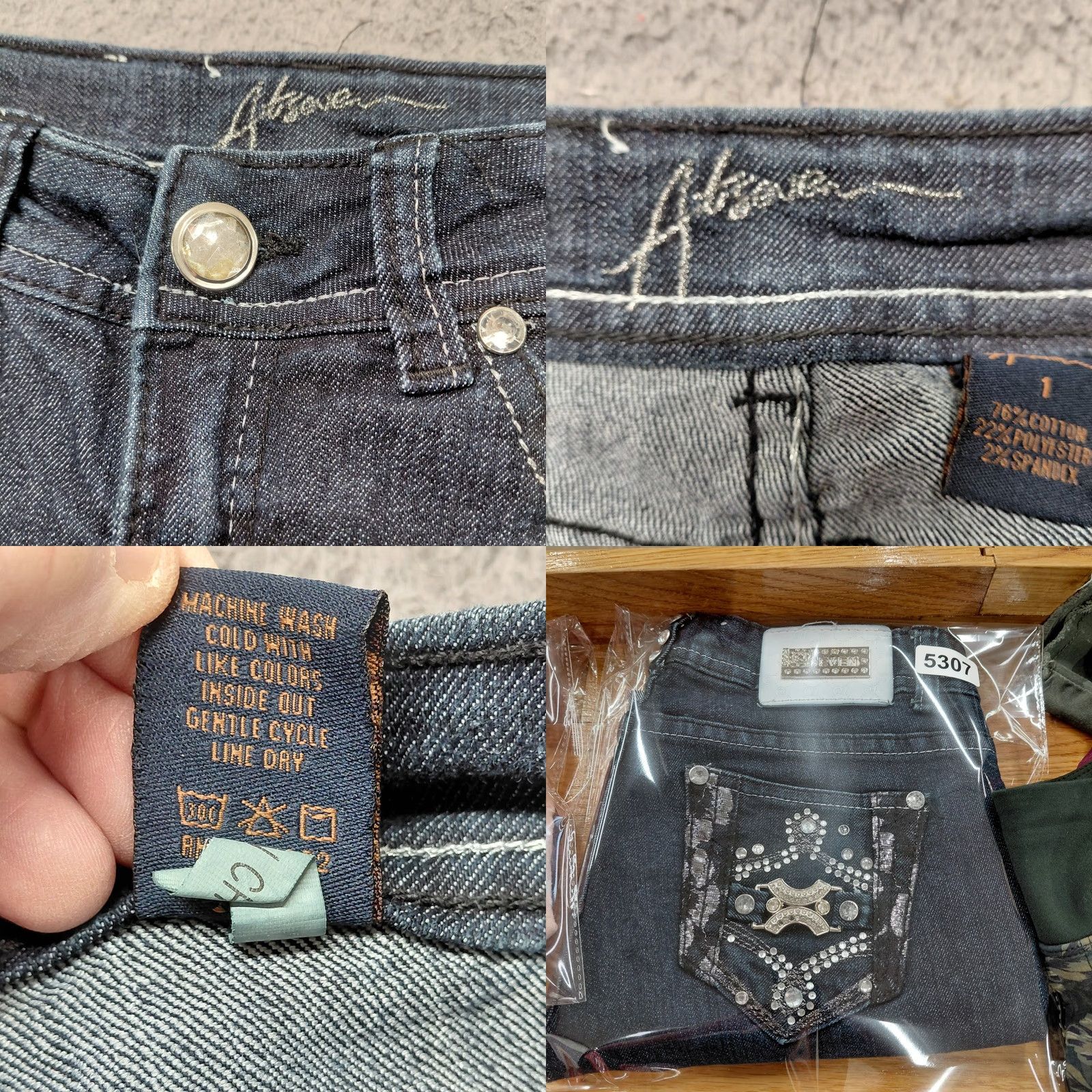 Vintage At Seven 7 Shorts Jeans Junior's Size 1 Blue Skinny Dark Wash Denim Bling Rhinestone Logo 5-Pocket Design Regular Fit Boys Girls Teens Vintage No Size 25" / US 0 / IT 36 - 9 Thumbnail