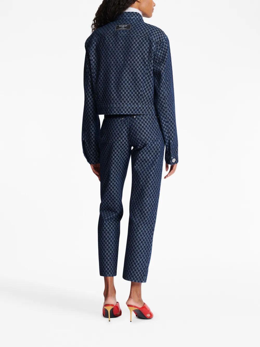 Balmain o1s1wg110526 Monogram-Print Denim Jacket in Blue Size S / US 4 / IT 40 - 4 Thumbnail