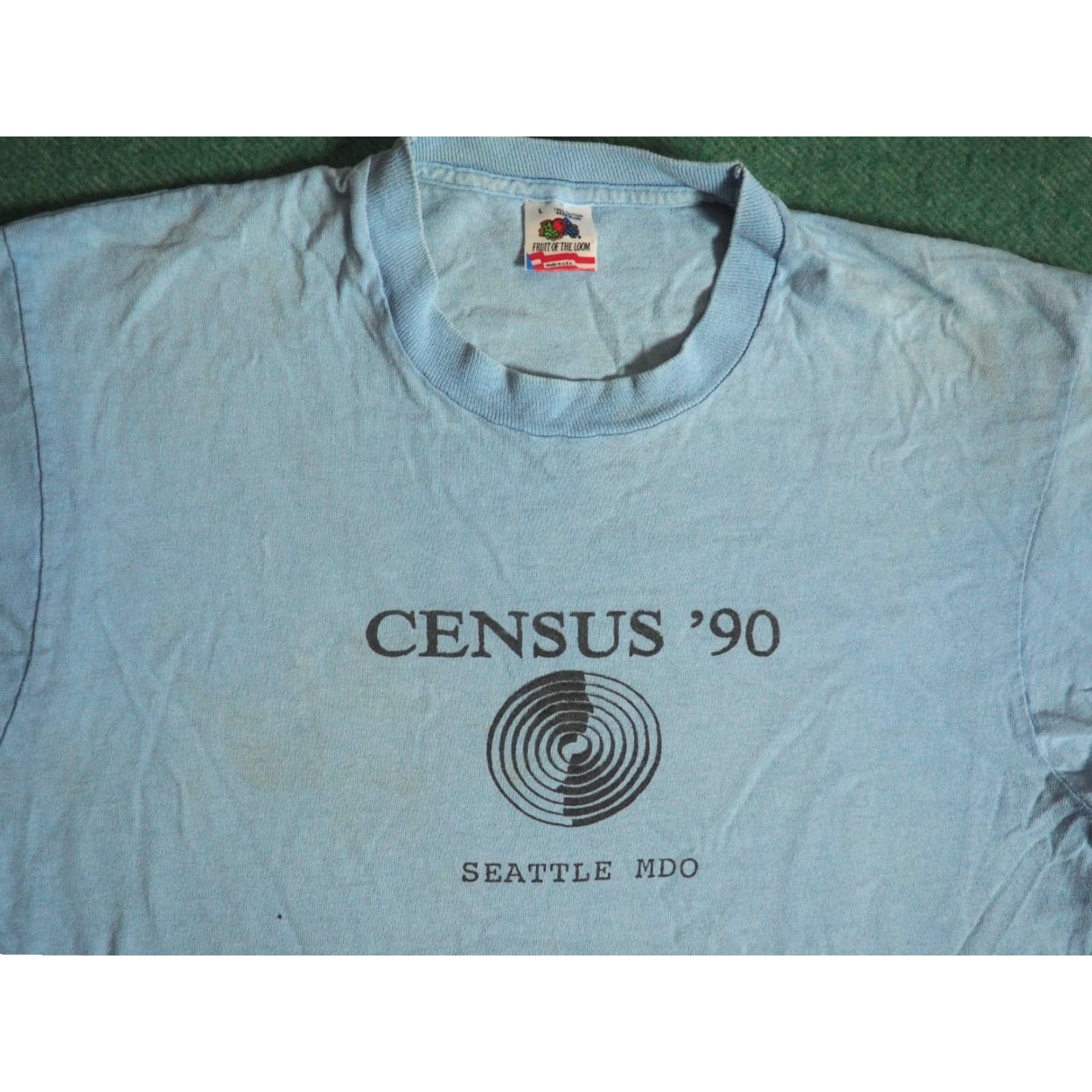 Fruit Of The Loom VTG 90s Fruit of the Loom Seattle Census Faded Blue Grunge Tee T-Shirt Mens L Shirt 90s Logo Short Sleeve Crew Neck Cotton Vintage Size US L / EU 52-54 / 3 - 2 Thumbnail