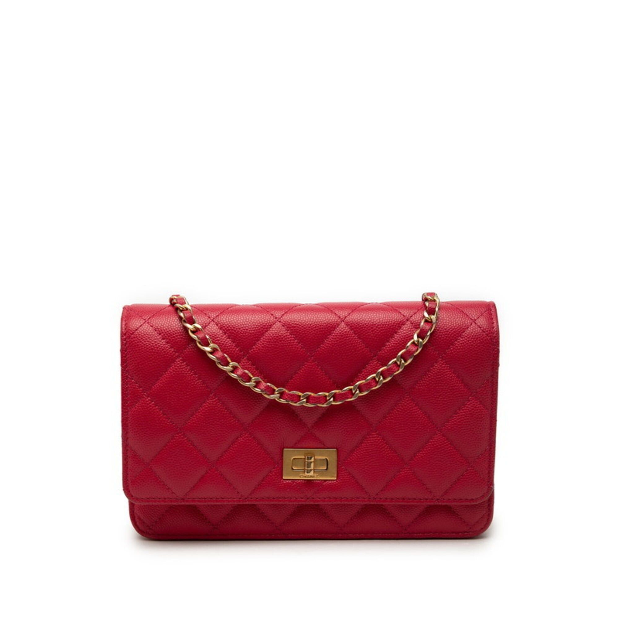 Chanel Chanel 2.55 Coco Mark Matelassé Wallet Chain Shoulder Bag Red Caviar Skin Women's CHANEL Size ONE SIZE - 1 Thumbnail