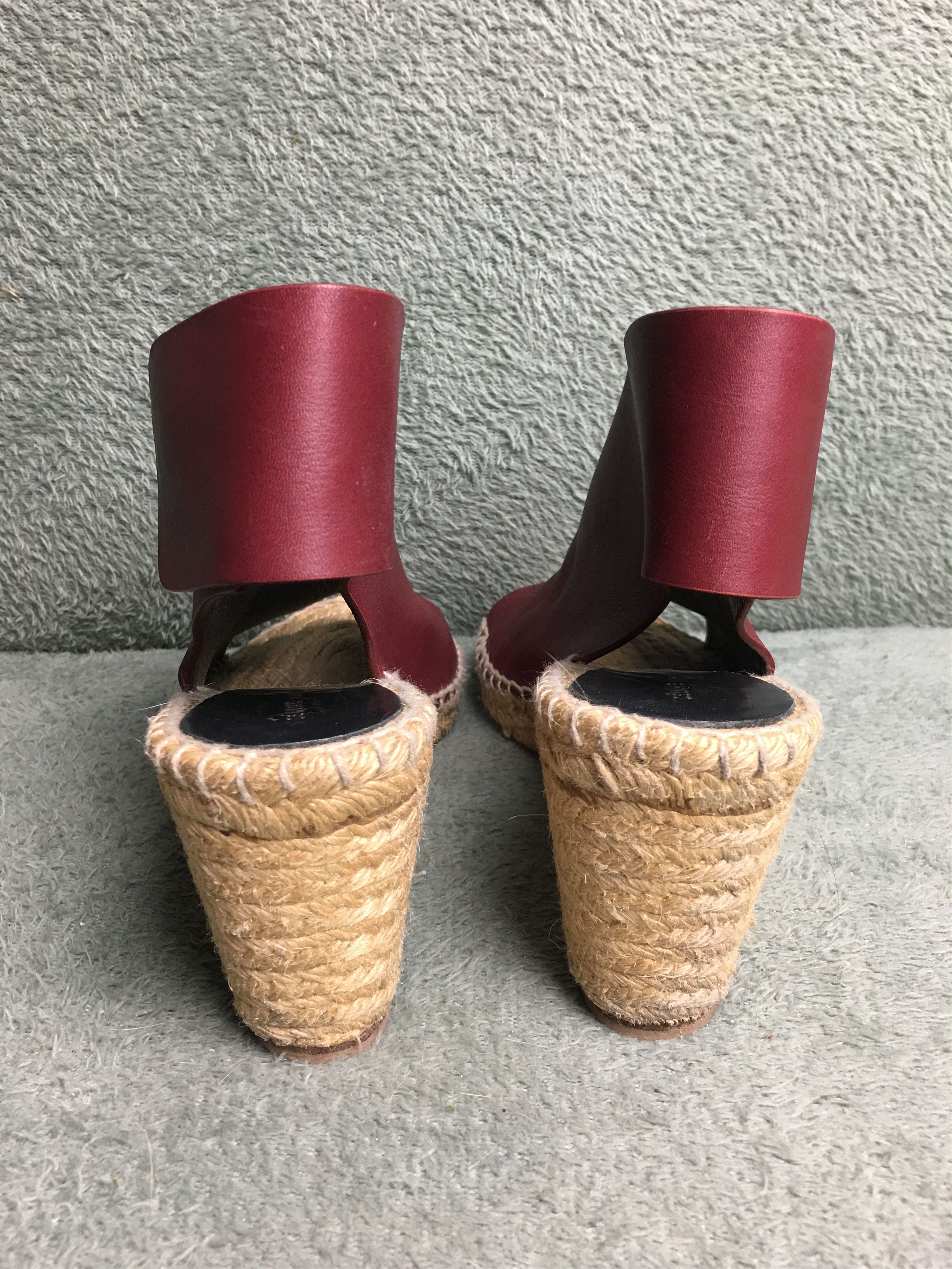 Celine Celine Burgundy Leather Wedge Espadrilles Sandals Size 39 Size US 9 / IT 39 - 4 Thumbnail