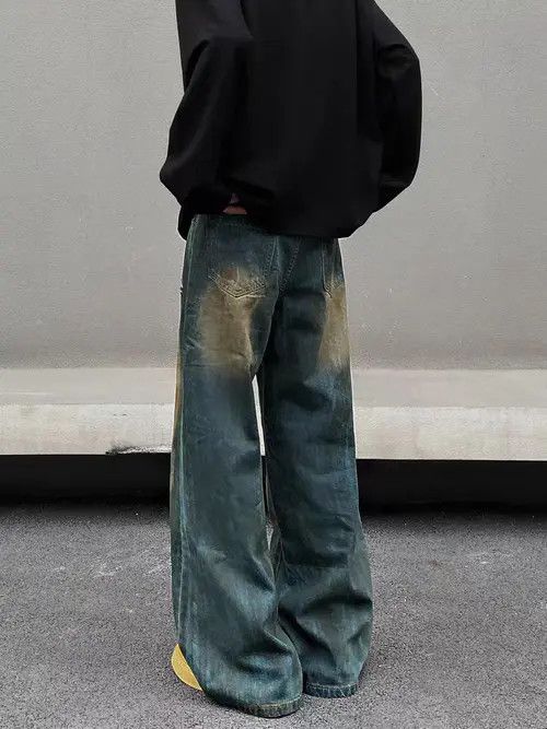 VIBE Vintage street Y2K dirty dyed ripped baggy jeans Size US 34 / EU 50 - 5 Thumbnail