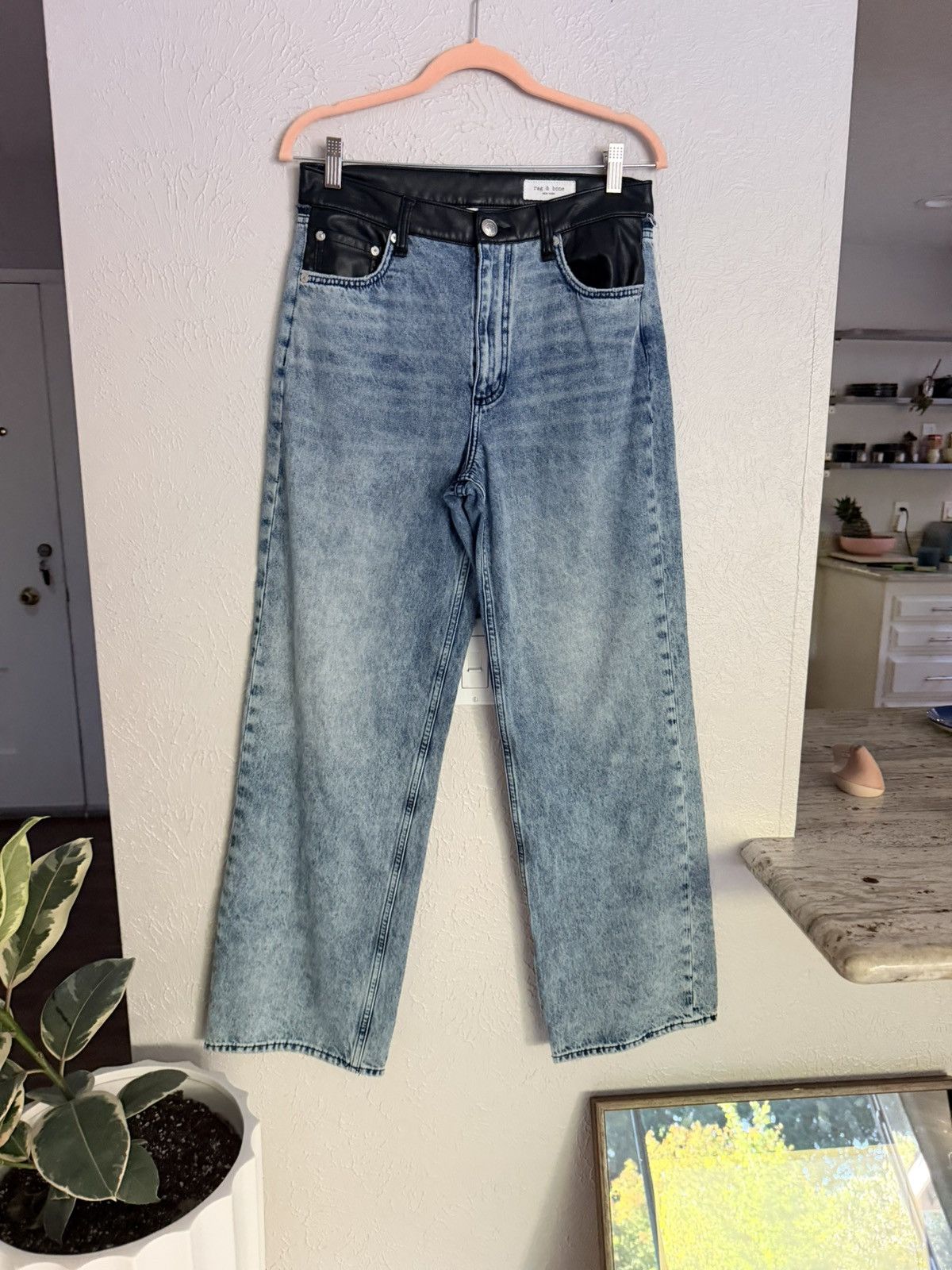 Rag & Bone Rag and Bone Shea faux leather wide leg mid rise jeans 28 Size 28" / US 6 / IT 42 - 18 Thumbnail