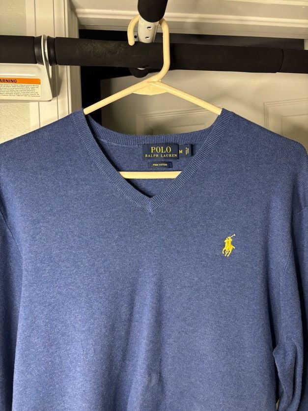 Polo Ralph Lauren Polo Ralph Lauren Men's V-Neck Sweater Blue Knit Pima Cotton Size US M / EU 48-50 / 2 - 2 Thumbnail