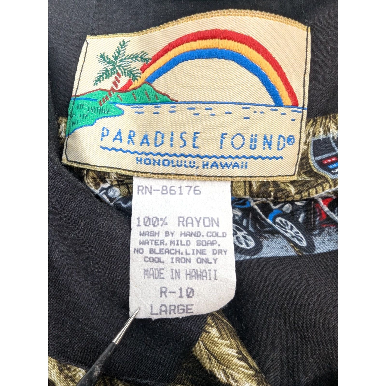 Paradise Found Vintage Paradise Found Mens Hawaiian Shirt Black Motorcycles Aloha Rayon Cotton Button-Up Short Sleeve L Spring Summer Mens Size US L / EU 52-54 / 3 - 7 Thumbnail