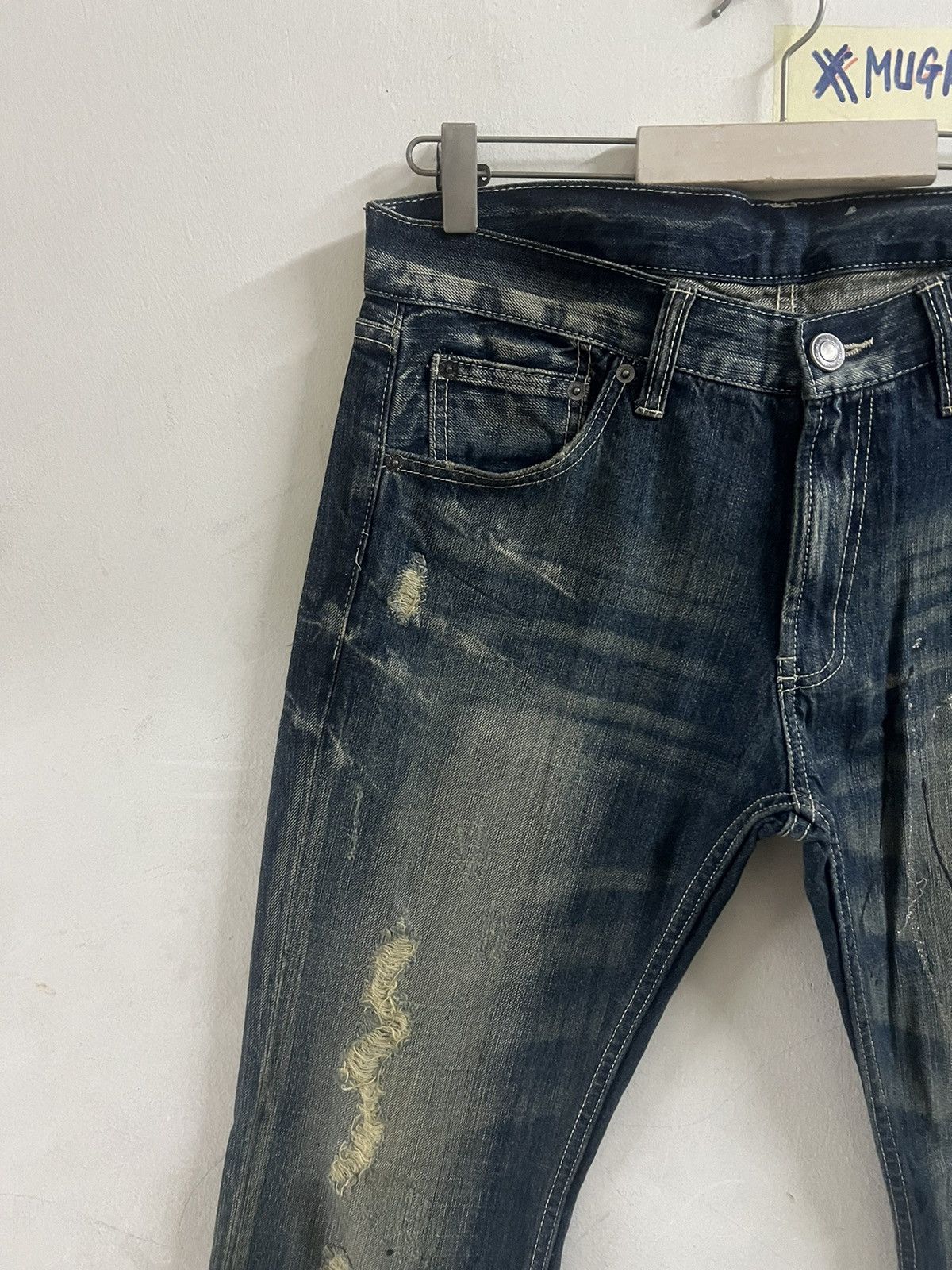 Japanese Brand THRASHED UNKNOW RIPPED SPLUTTER DENIM PANT Size US 34 / EU 50 - 3 Thumbnail