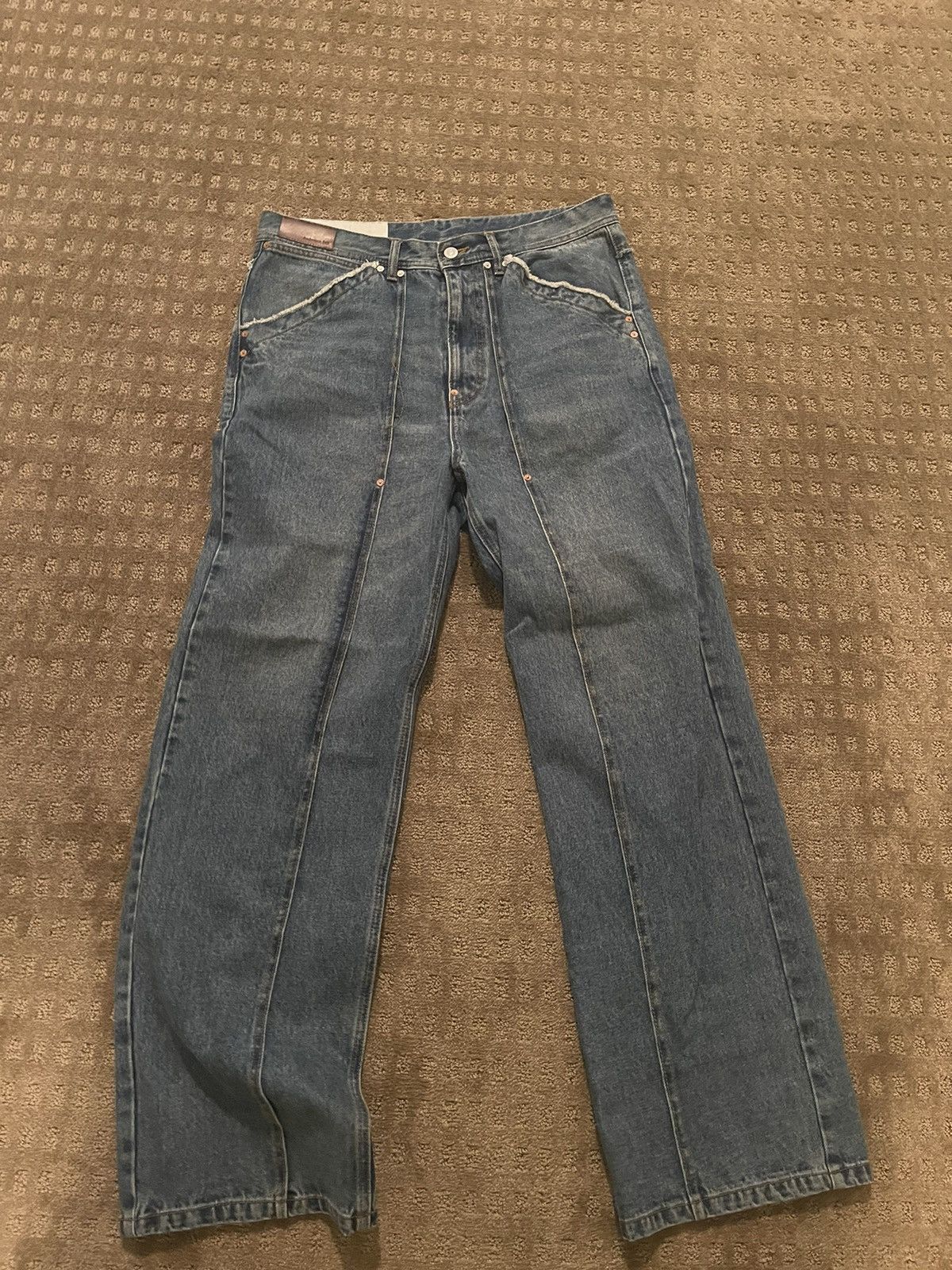 image of Andersson Bell Straight Leg Raw Cut Distressed Jeans in Blue, Men's (Size 32)