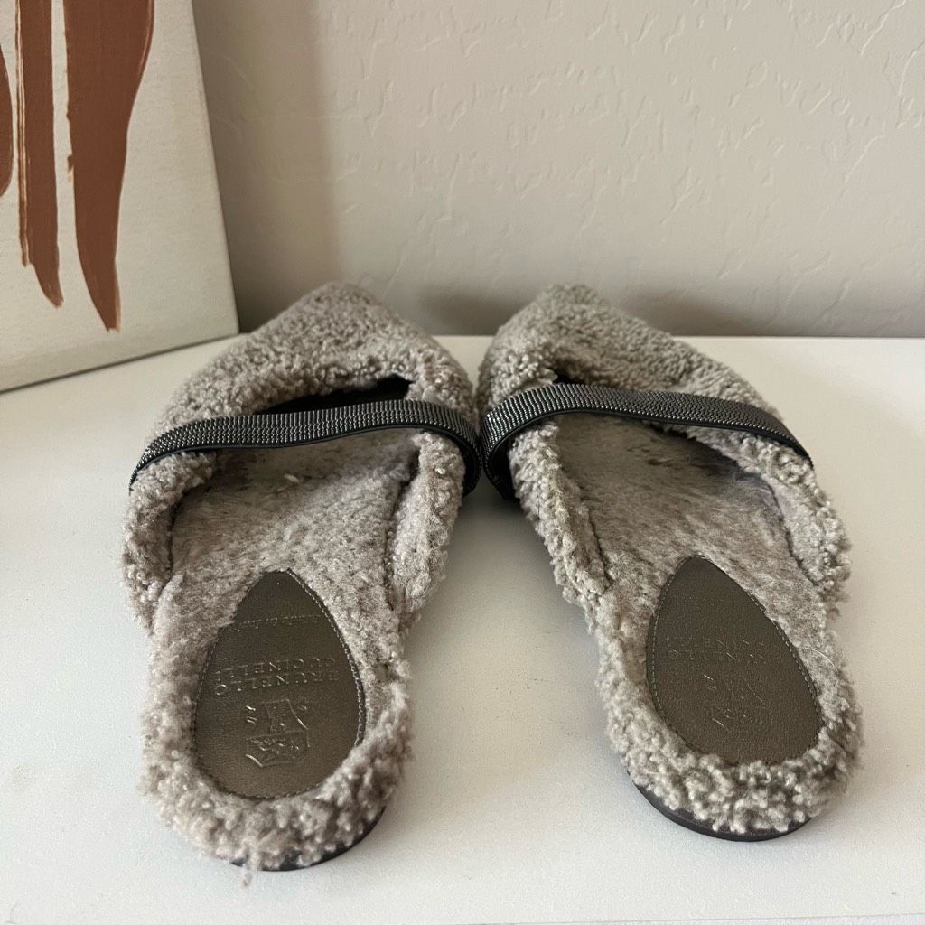 Brunello Cucinelli Brunello Cucinelli Shearling Monili Band Flat Slip On Mules Size US 8 / IT 38 - 5 Thumbnail