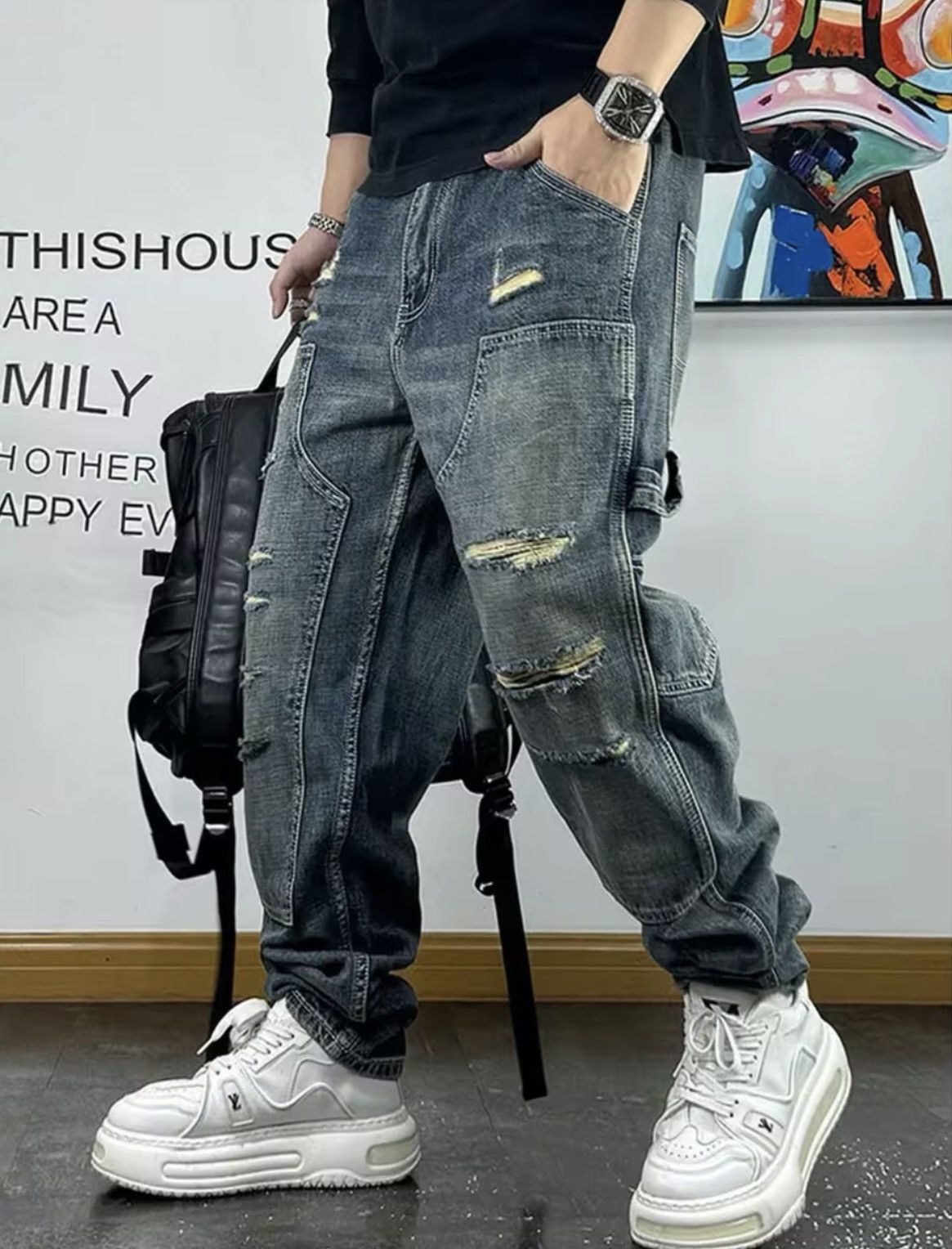 Ripped Patch Baggy Jeans