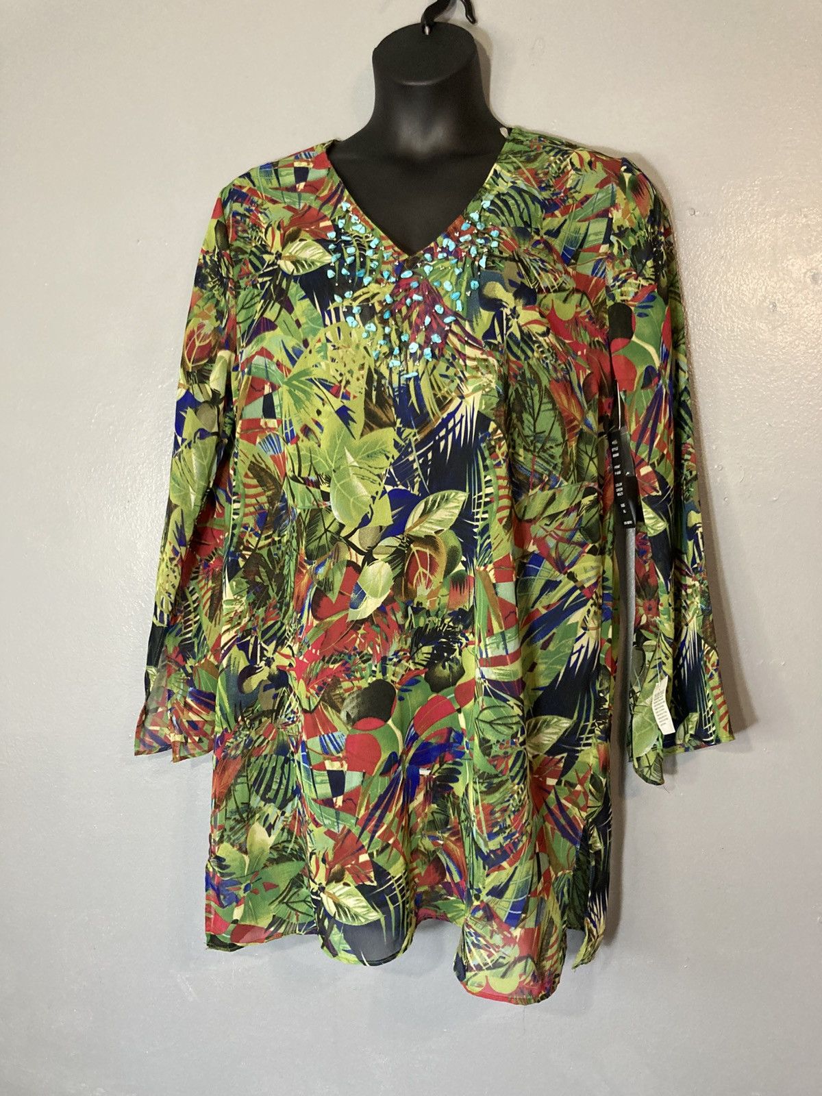 Other Mix Nouveau green tropical sheer coverup/tunic NWT Size XL / US 12-14 / IT 48-50 - 1 Thumbnail