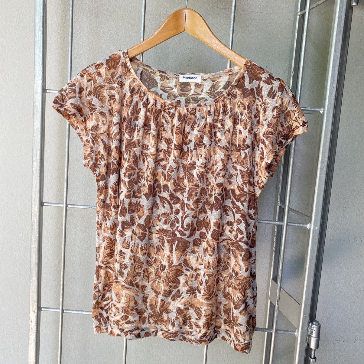 Issey Miyake Plantation Brown Leaf Print Short Sleeve Blouse Size M / US 6-8 / IT 42-44 - 1 Thumbnail