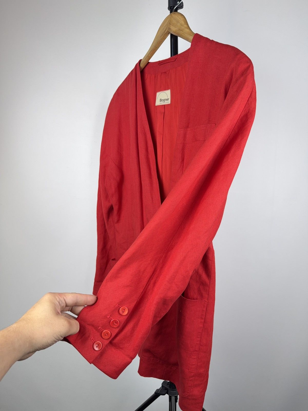 Bogner 80s Vintage Bogner Red Linen Blazer Made in West Germany Size L / US 10 / IT 46 - 4 Thumbnail