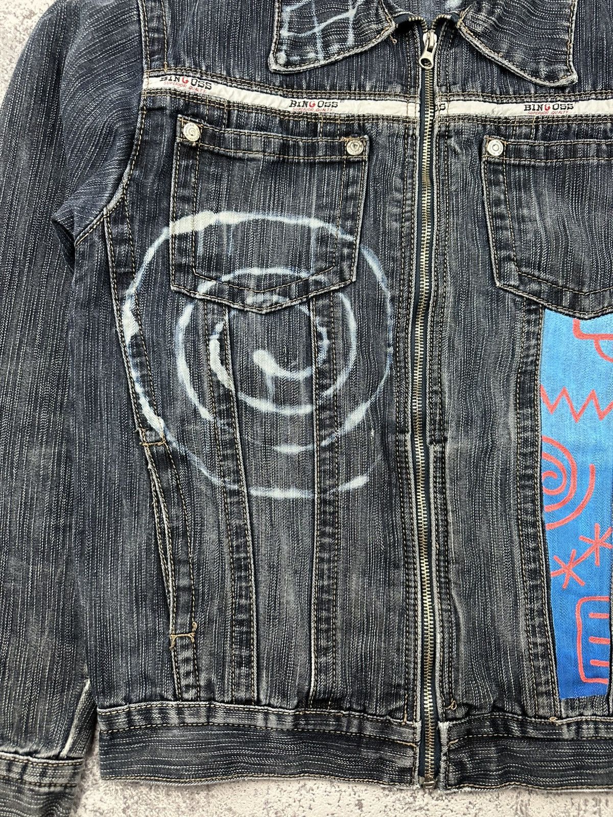Designer Custom Denim Jacket Graffiti Spiral Art Rare Piece Bingoss Size US M / EU 48-50 / 2 - 3 Thumbnail