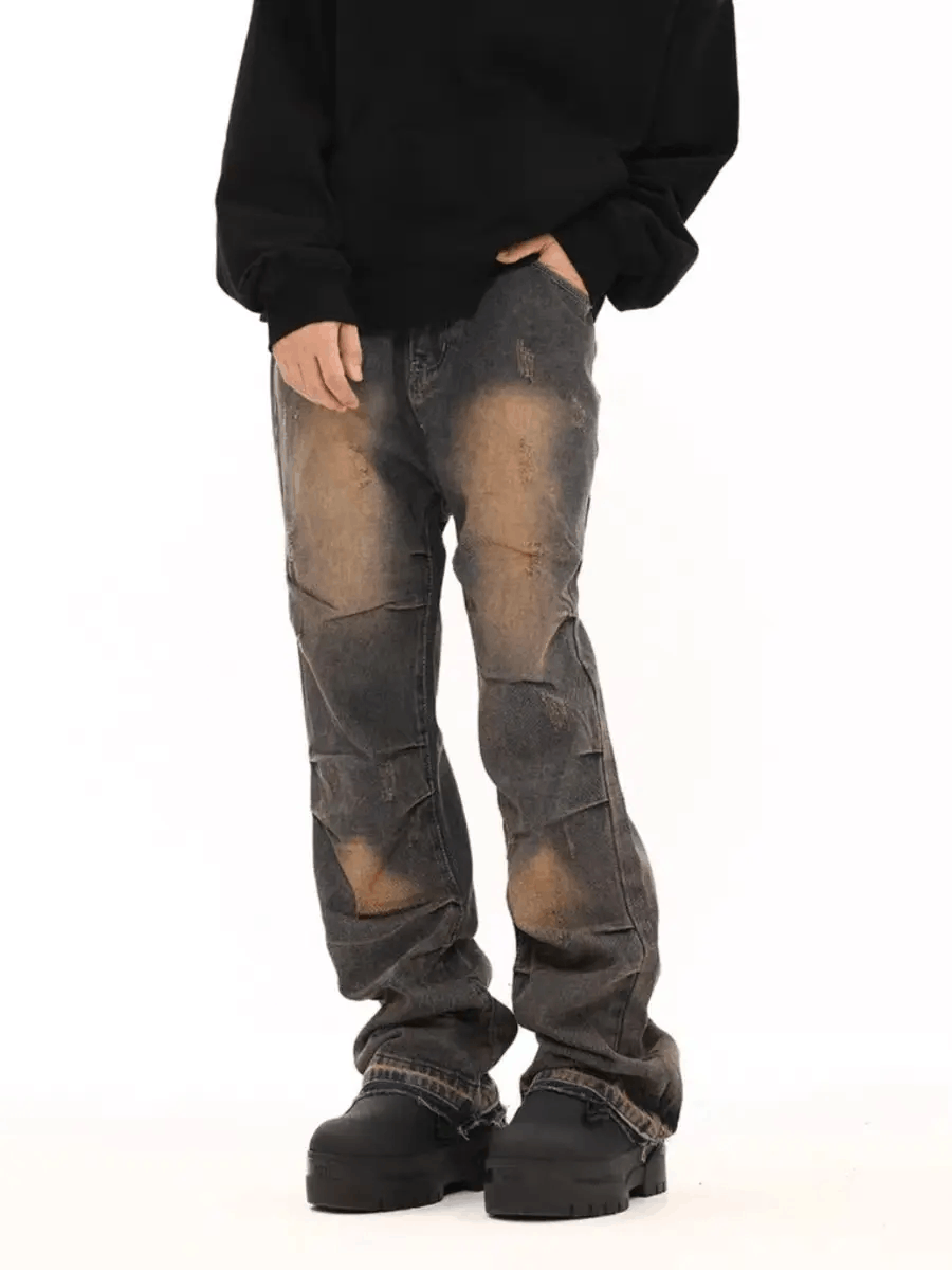 Japanese Brand × Jean Retro yellow mud-dyed distressed wide-leg loose jeans Size US 32 / EU 48 - 1 Thumbnail