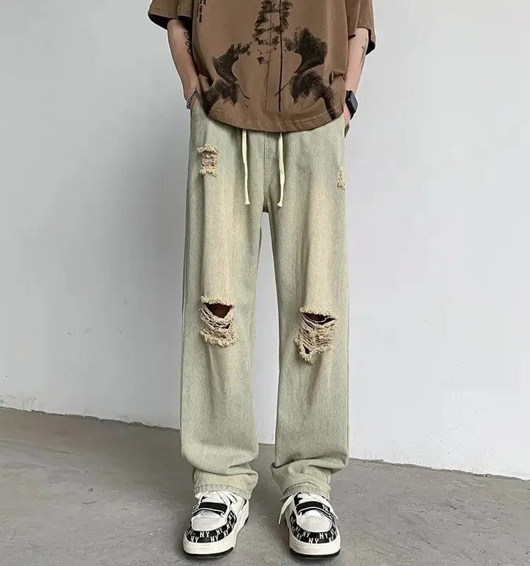 Japanese Brand Retro straight high street distressed jeans Size US 32 / EU 48 - 1 Thumbnail