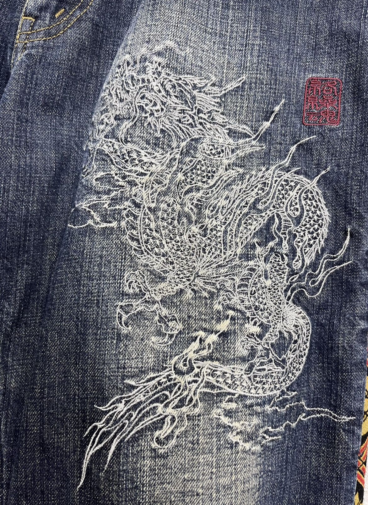 Vintage Vintage KARAKURI TAMASHI Embroidery Dragon Classic Sukajan💥 Size US 33 - 2 Thumbnail
