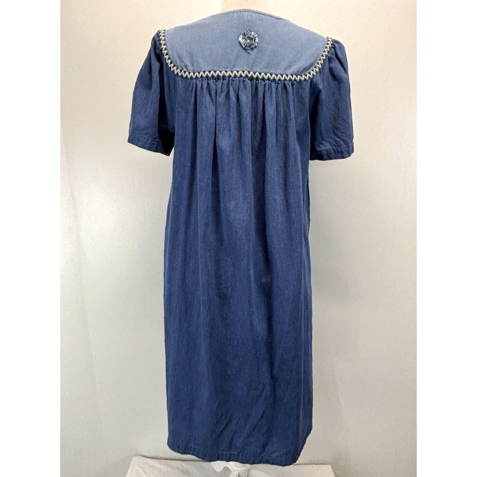 Vintage Go Softly Patio Chambray Cotton Patchwork Midi Dress with Pockets Women's Small Blue Casual Kaftan Size S / US 4 / IT 40 - 3 Thumbnail