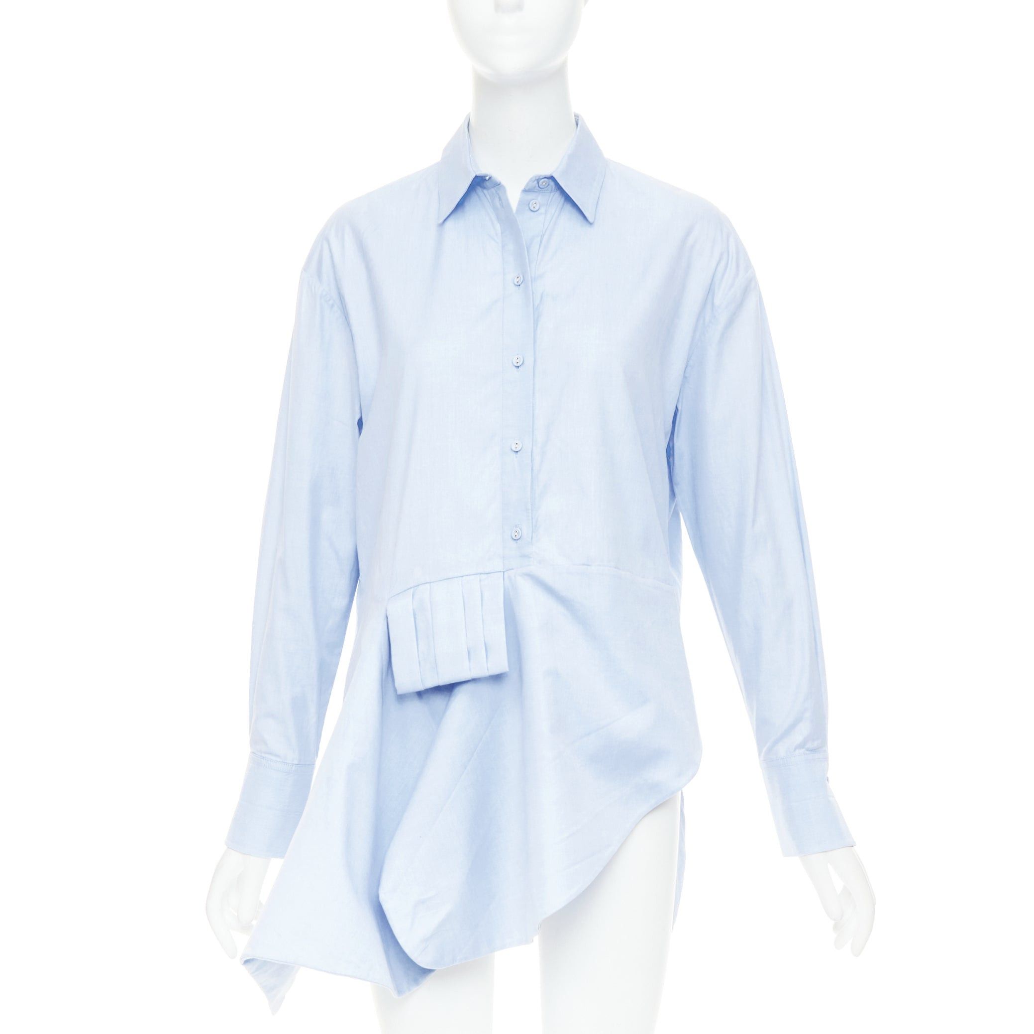 Victoria Beckham VVB VICTORIA BECKHAM light blue cotton asymmetric pleated hem dress shirt UK6 XS Size XS / US 0-2 / IT 36-38 - 1 Thumbnail