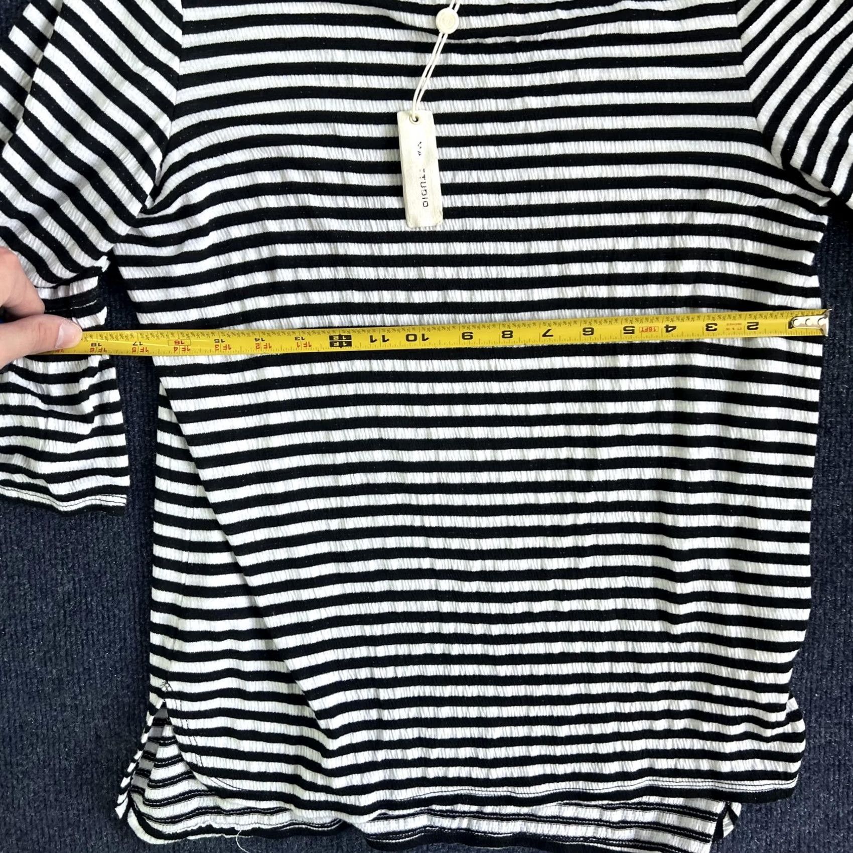 Vintage Max Studio Shirt Womens Medium Black White Stripe Ruffle Bell 3/4 Sleeve Crew Neck Jersey Top Size M / US 6-8 / IT 42-44 - 4 Thumbnail