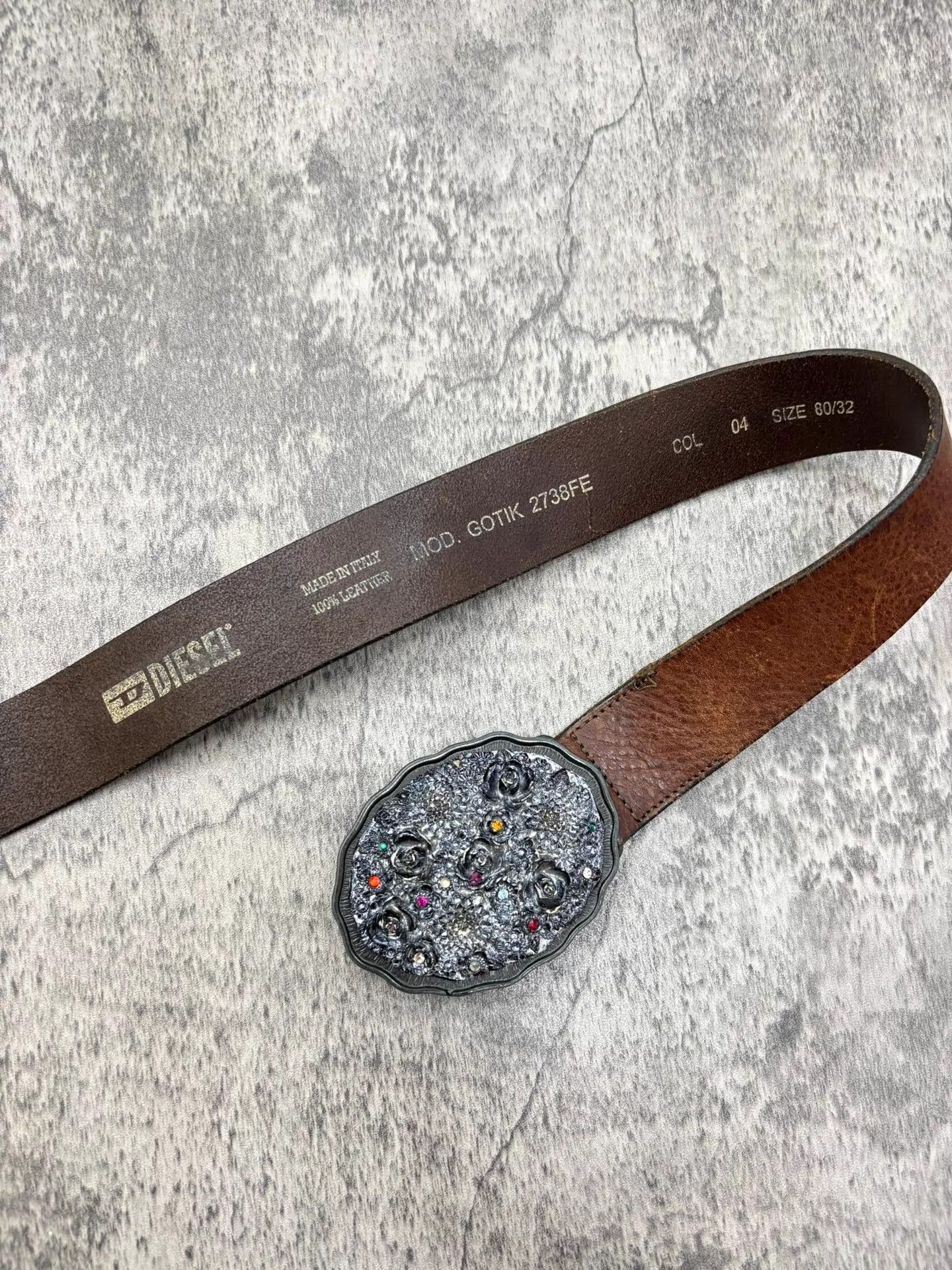 Diesel Diesel Vintage 3D Embossed Floral Crystal Leather Belt Size ONE SIZE - 4 Thumbnail