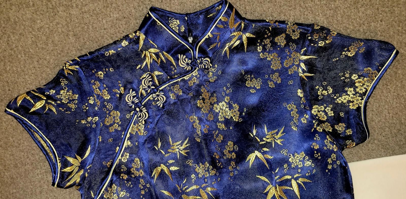 Hilditch & Key KEY women's MED. blue & gold asian style long dress zip back Size M / US 6-8 / IT 42-44 - 4 Thumbnail
