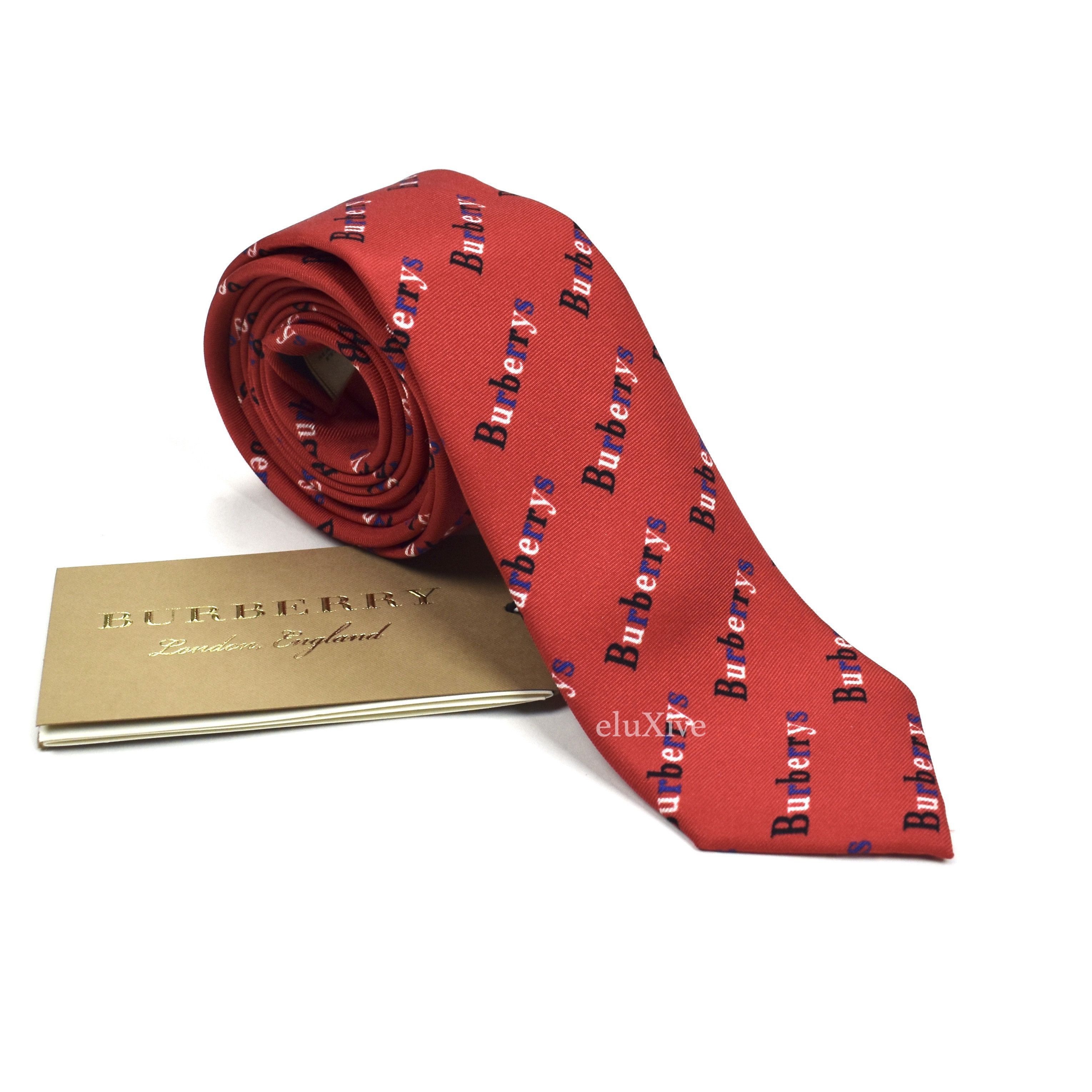 Burberry Burberry Red Silk Allover Logo Print Tie NWT Size ONE SIZE - 1 Preview