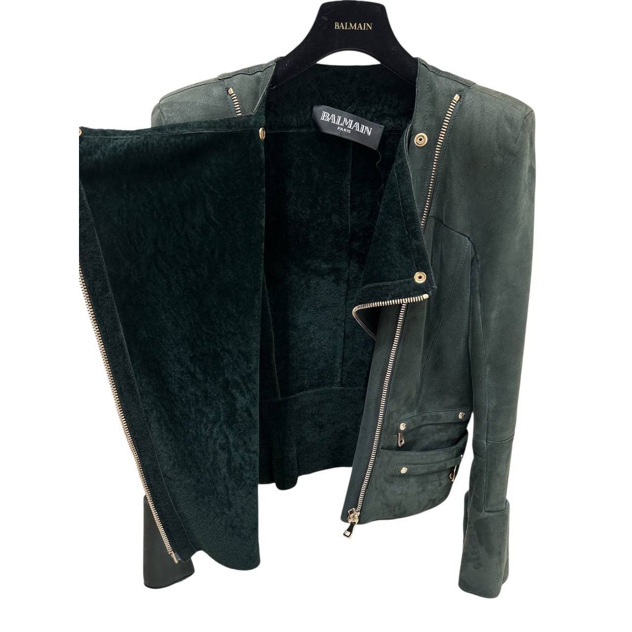 Balmain Balmain Green Shearling Biker Jacket - Size 38 Size S / US 4 / IT 40 - 4 Thumbnail