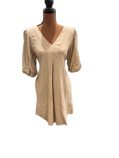 Cynthia Rowley Linen Mini Dress with ¾ Puff Balloon Sleeves in Beige Size L / US 10 / IT 46 - 1 Thumbnail