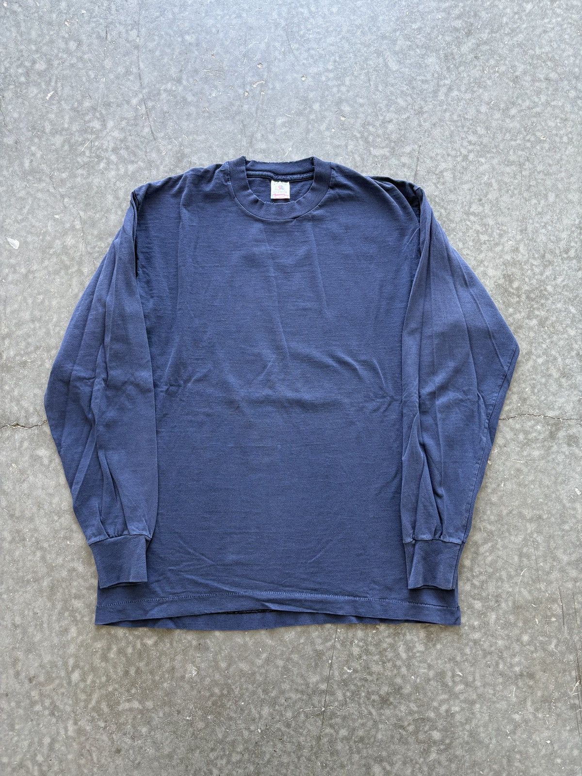 Fruit Of The Loom Vintage 90s Blank Blue Single Stitch Longsleeve Size US L / EU 52-54 / 3 - 1 Thumbnail