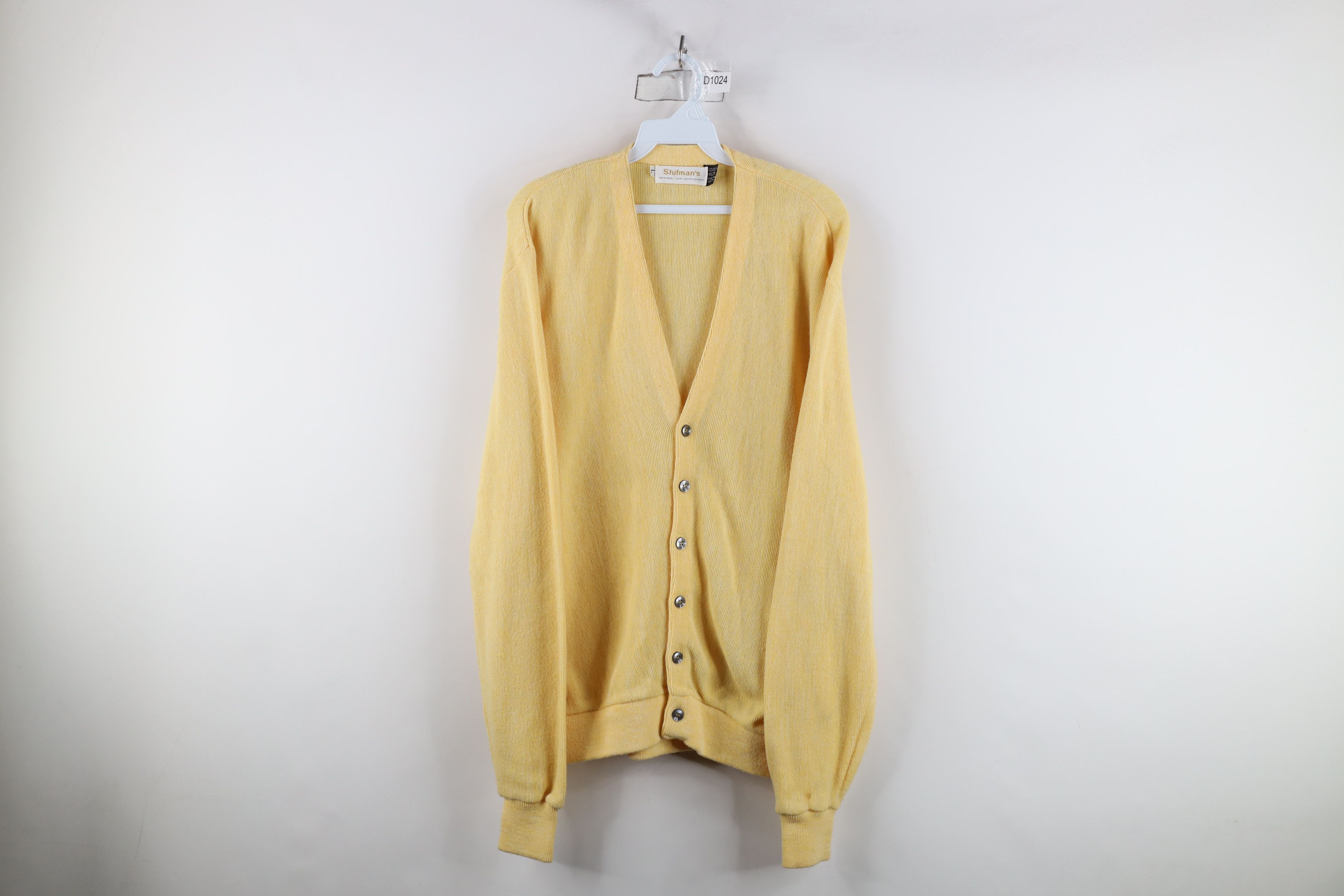 Vintage Vtg 60s Streetwear Cardigan Sweater Kurt Cobain Yellow USA Size US L / EU 52-54 / 3 - 1 Thumbnail