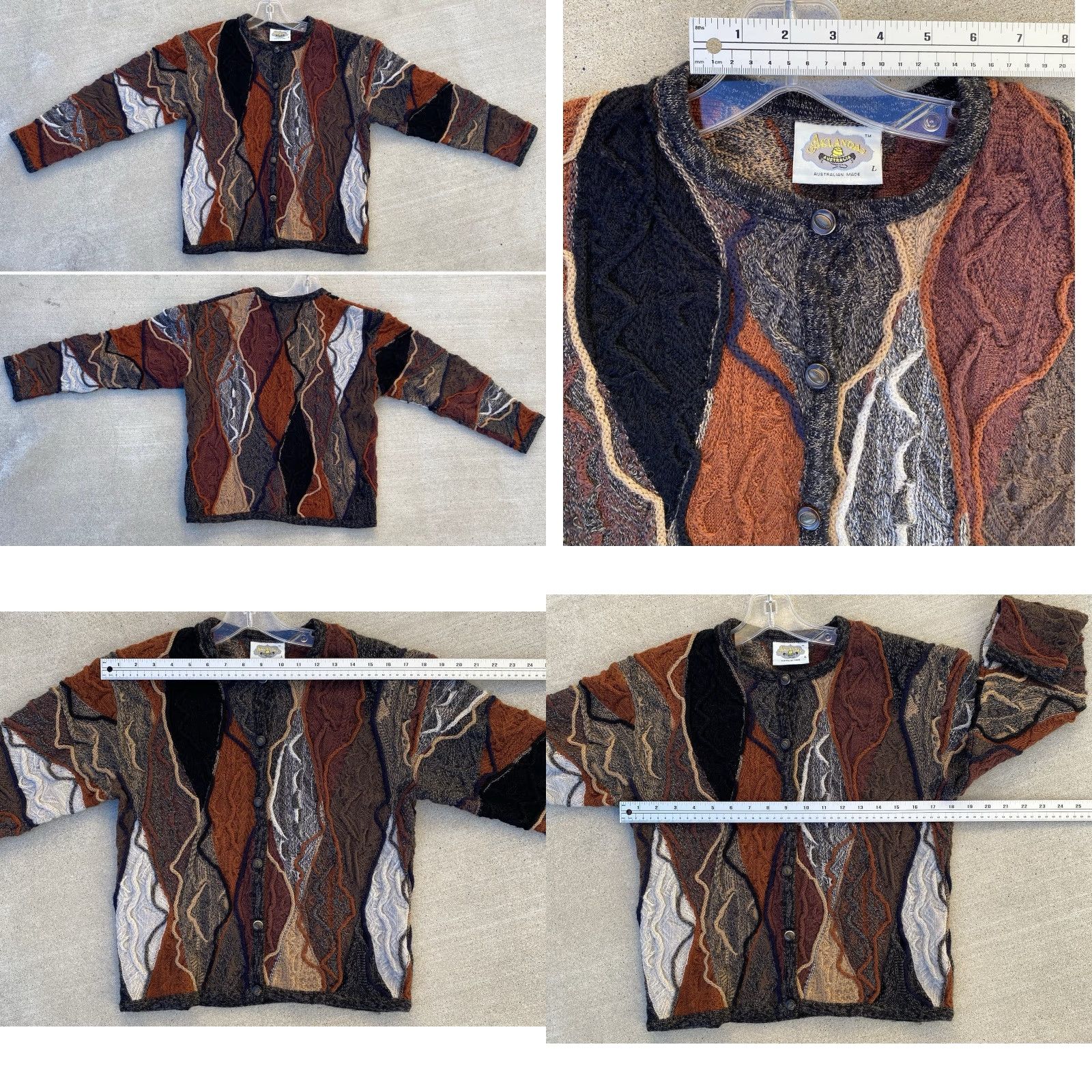 Vintage VINTAGE Aklända Australian Made Pure Wool Textured 3D Knit Cardigan Sweater L 90s Y2K Size L / US 10 / IT 46 - 10 Thumbnail