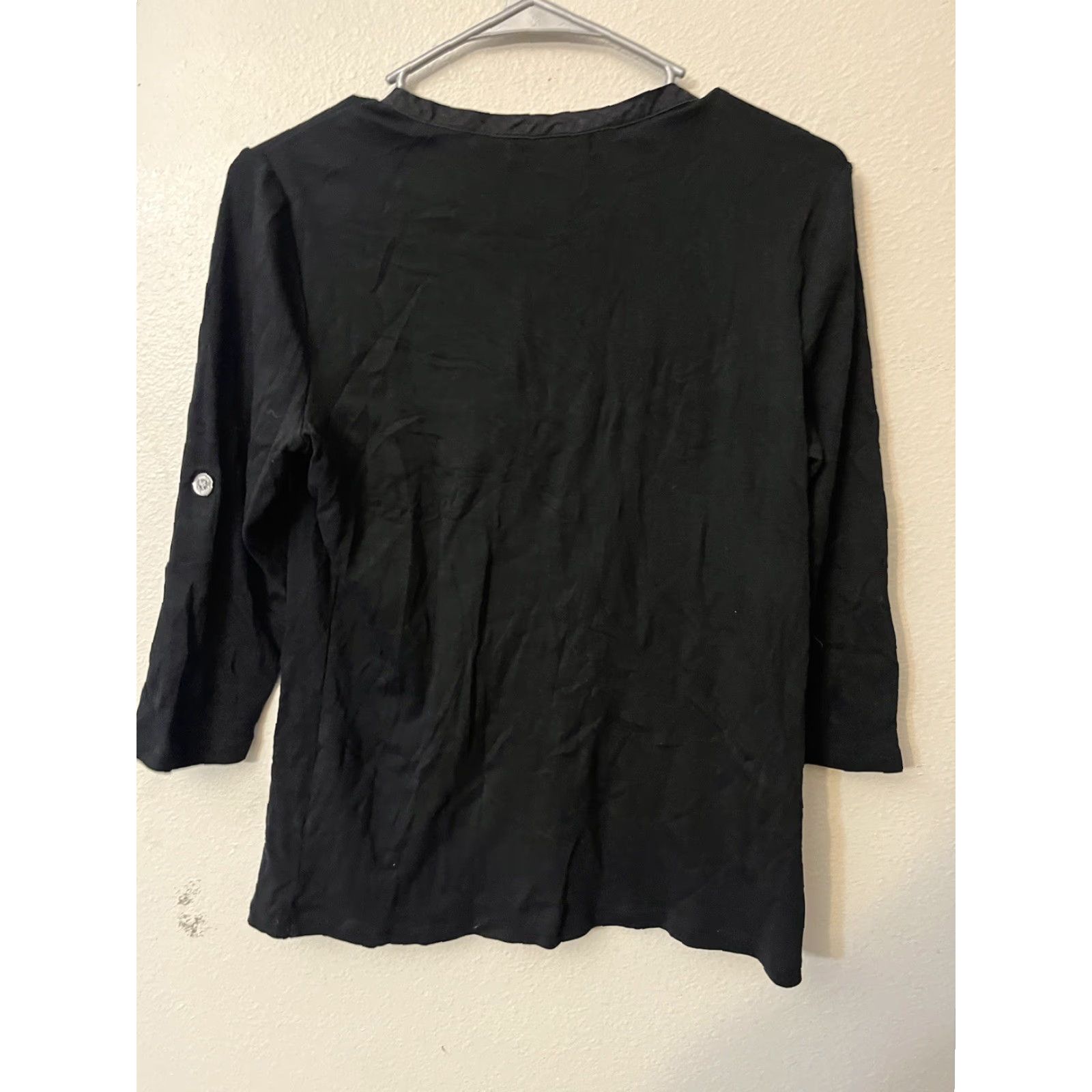 Ralph Lauren VINTAGE? No. Lauren Ralph Lauren Blouse Shirt Plus Size L Black 3/4 Sleeve Button-Up Collar Down Embroidered 90s Designer American Womens Size L / US 10 / IT 46 - 2 Thumbnail