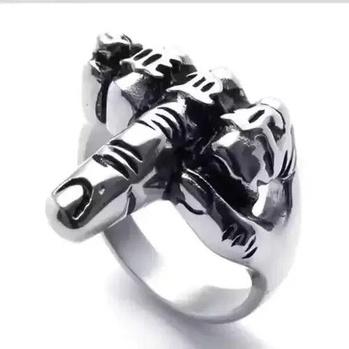 Hypebeast × Jewelry × Ring Of Fire Fuck Off Middle Finger Ring Silver Punk Rock Jewelry Rings Size ONE SIZE - 4 Thumbnail