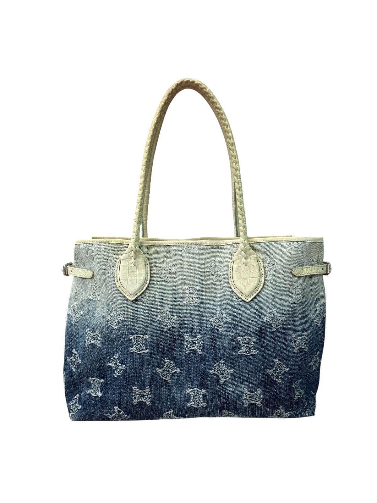 Celine Denim 2 Tone Tote Bag in Blue, Women's