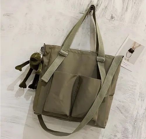 Japanese Brand Green Color Simple Fashion Nylon Canvas Tote Bag Size ONE SIZE - 2 Thumbnail