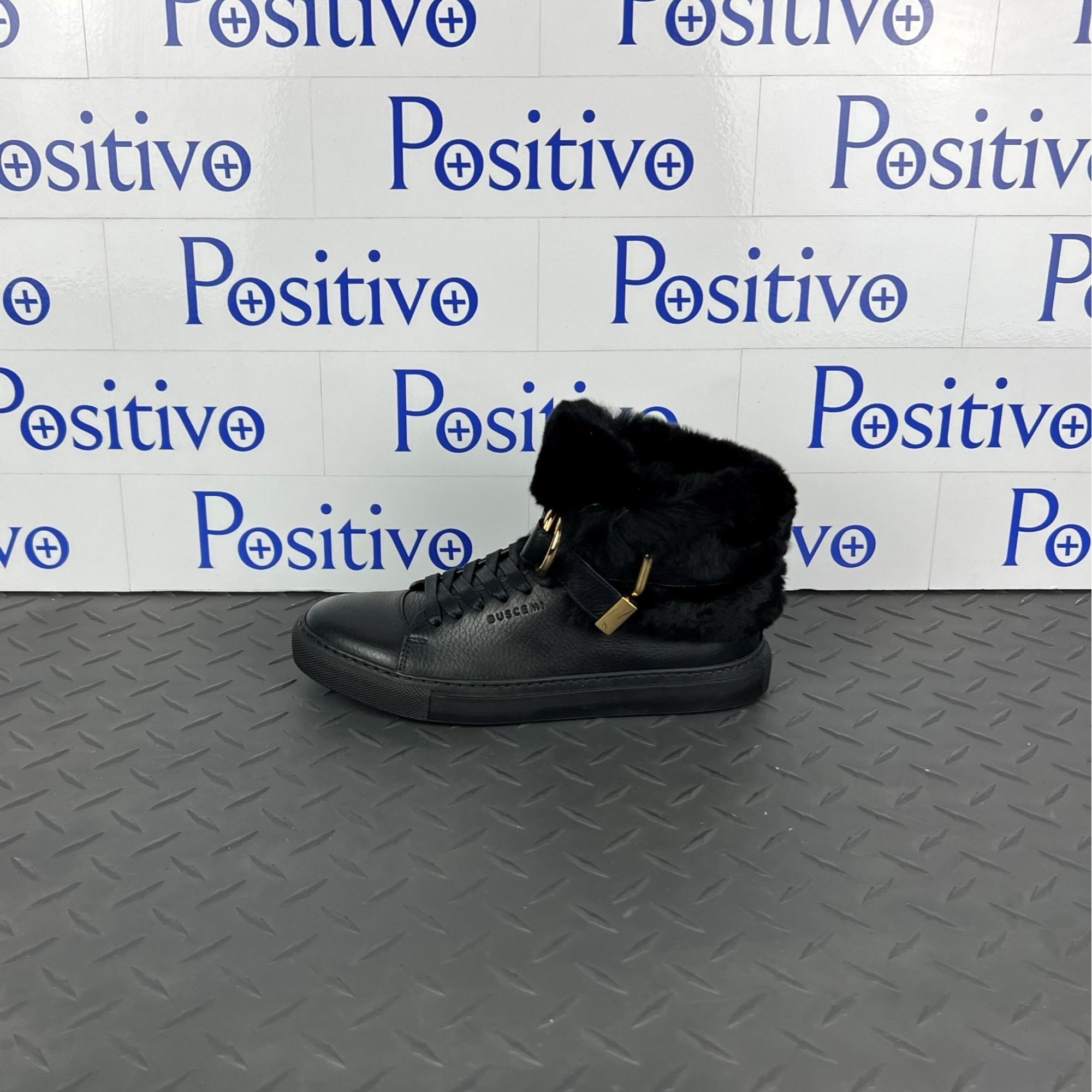 image of Buscemi Womens 100Mm Rabbit Black Leather/fur Sneakers Us 8