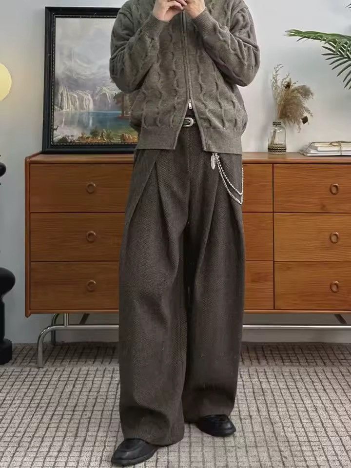 Other Casual Loose Woolen Brown Retro Style School Pants Size US 31 - 4 Thumbnail