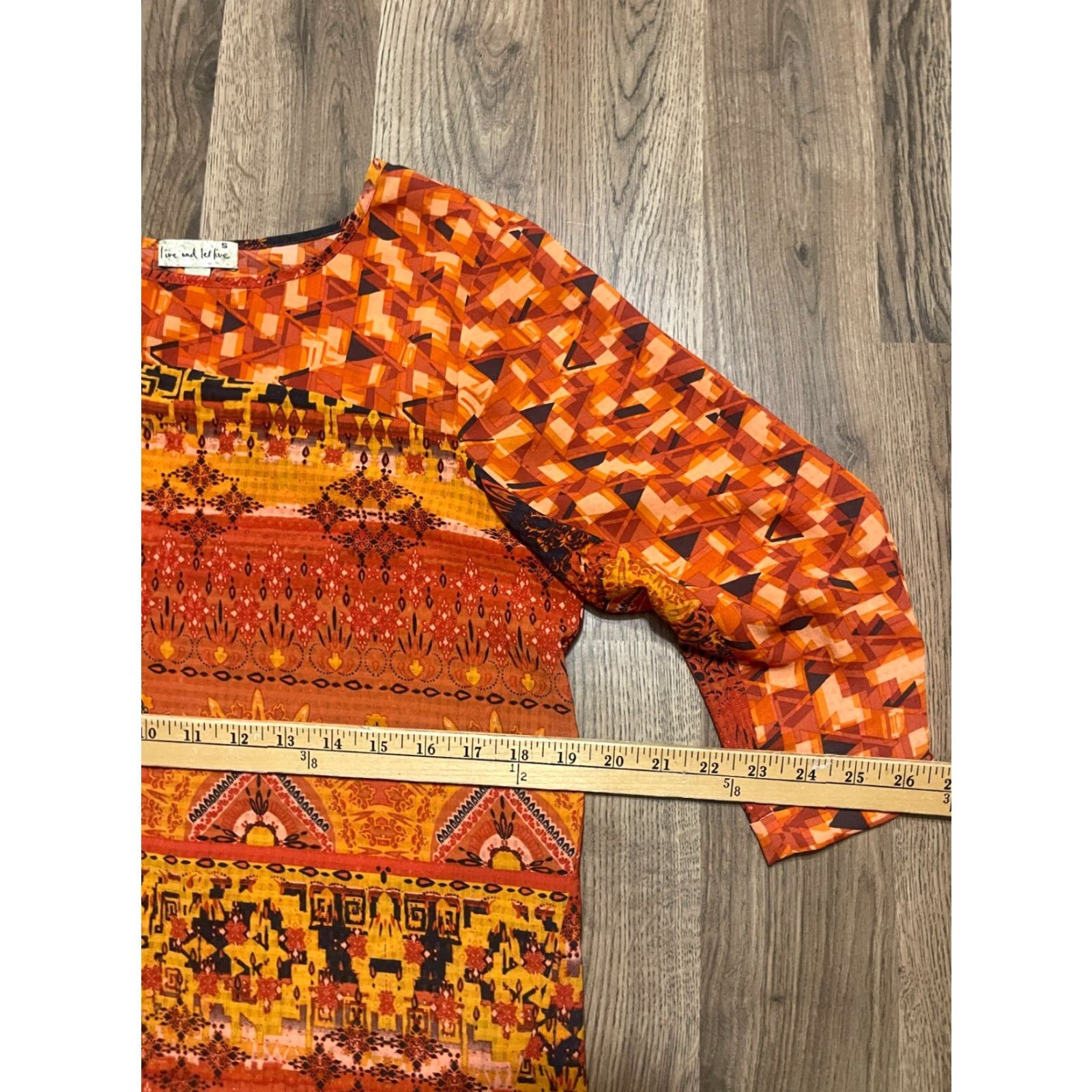 Olive Live And Let Live Shirt, Women’s Small, Orange Black, Allover Print, 3/4 Sleeve, T-Shirt, Casual, Regular Fit, Round Neck, Pullover, Size S Size S / US 4 / IT 40 - 5 Thumbnail