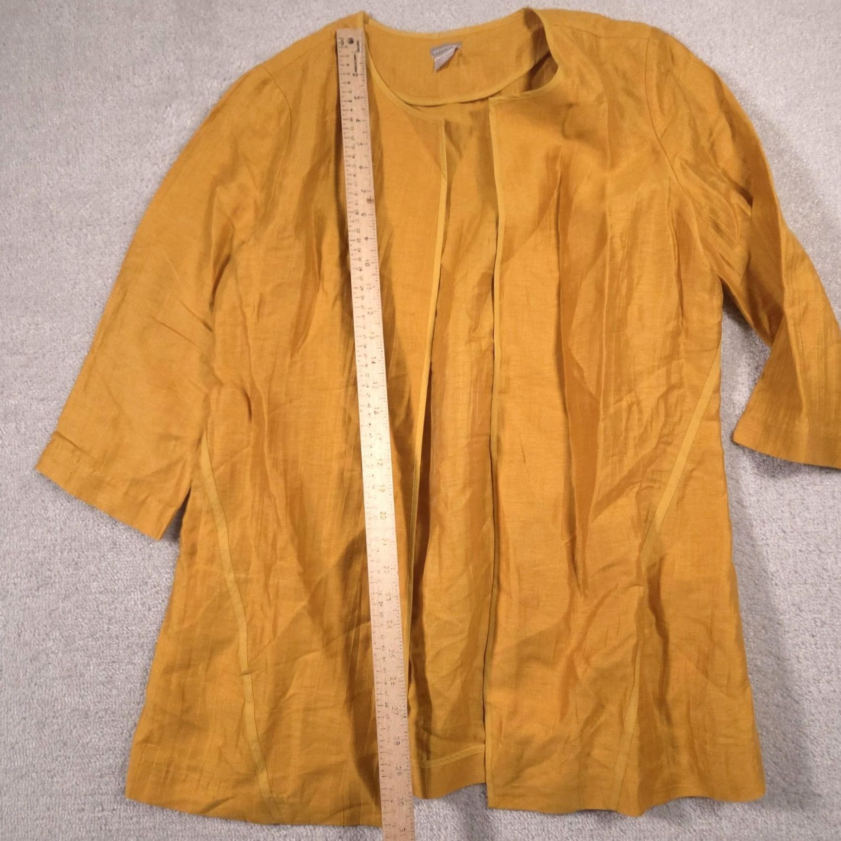 Vintage Chico's Jacket Womens 2 Yellow Linen Open Front Collarless Lightweight Mid-Length 3/4 Sleeve Relaxed Casual Business Womens Size XS / US 0-2 / IT 36-38 - 5 Thumbnail