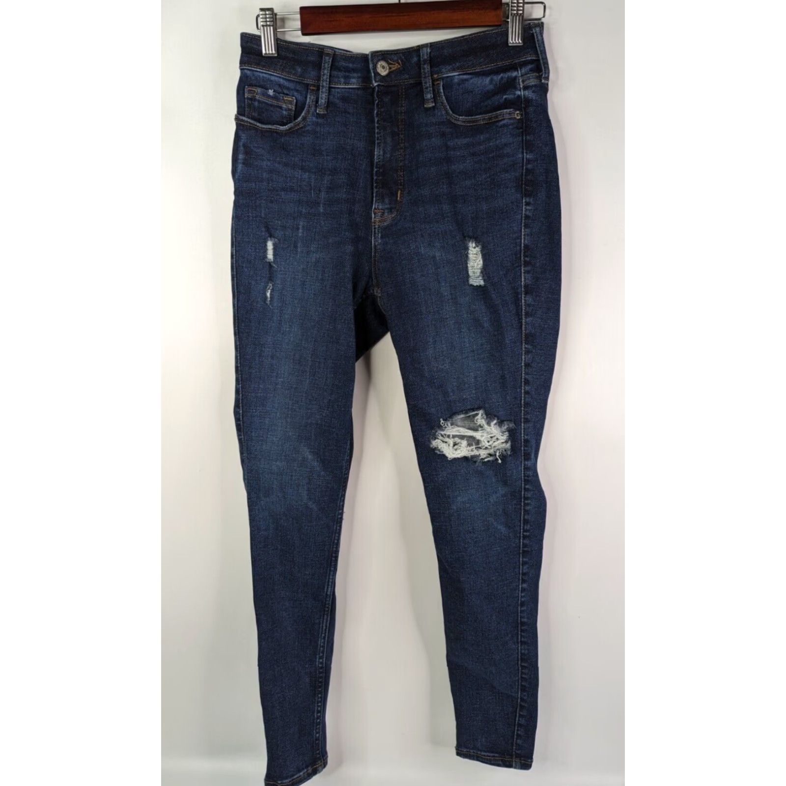 Old Navy Old Navy Jeans Skinny Rockstar 360 Stretch Extra High-Rise Distressed Sz 4 Blue Denim Womens Jeans Size 27" / US 4 / IT 40 - 2 Thumbnail