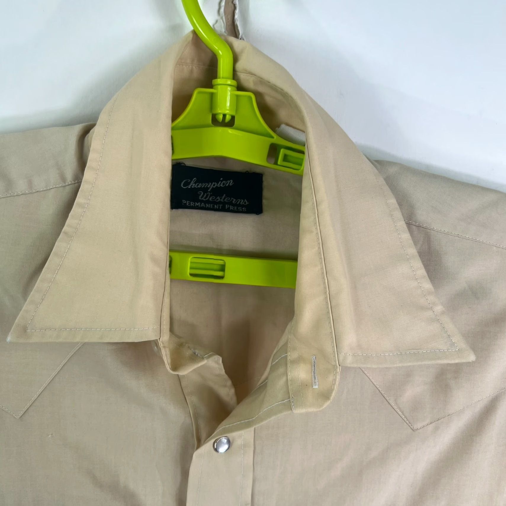 Champion VINTAGE Champion Westerns Pearl Snap Shirt Mens SZ M Tan Beige Solid Long Sleeve Button-Up Pocketed Western Theme Mens Size US M / EU 48-50 / 2 - 3 Thumbnail