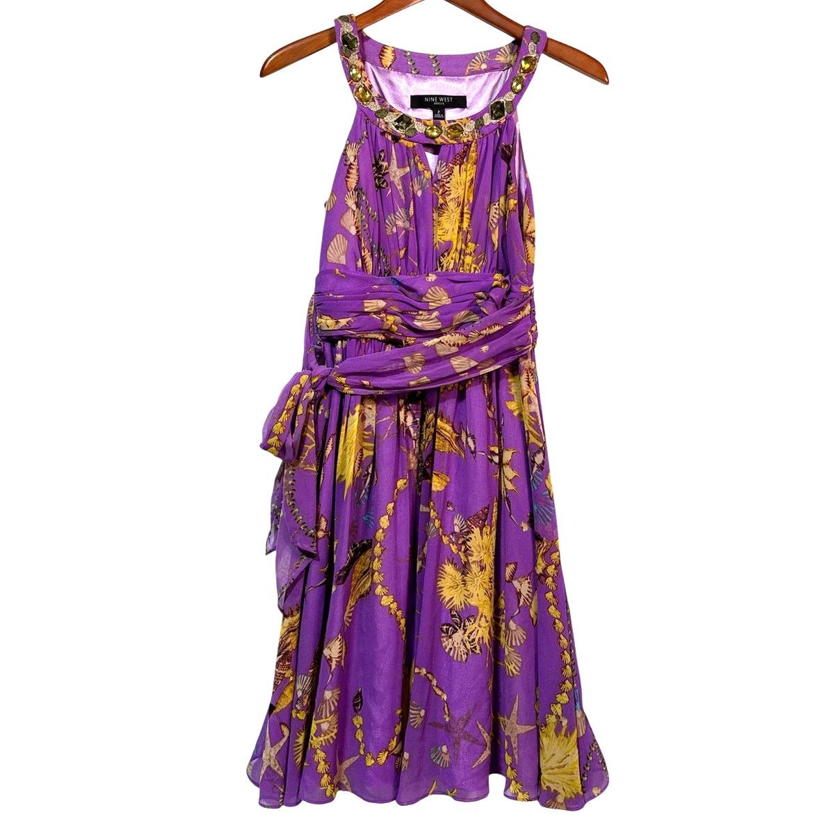 Nine West Size 2 | NINE WEST Women’s Lilac Print Chiffon Halter Dress Size XS / US 0-2 / IT 36-38 - 6 Thumbnail