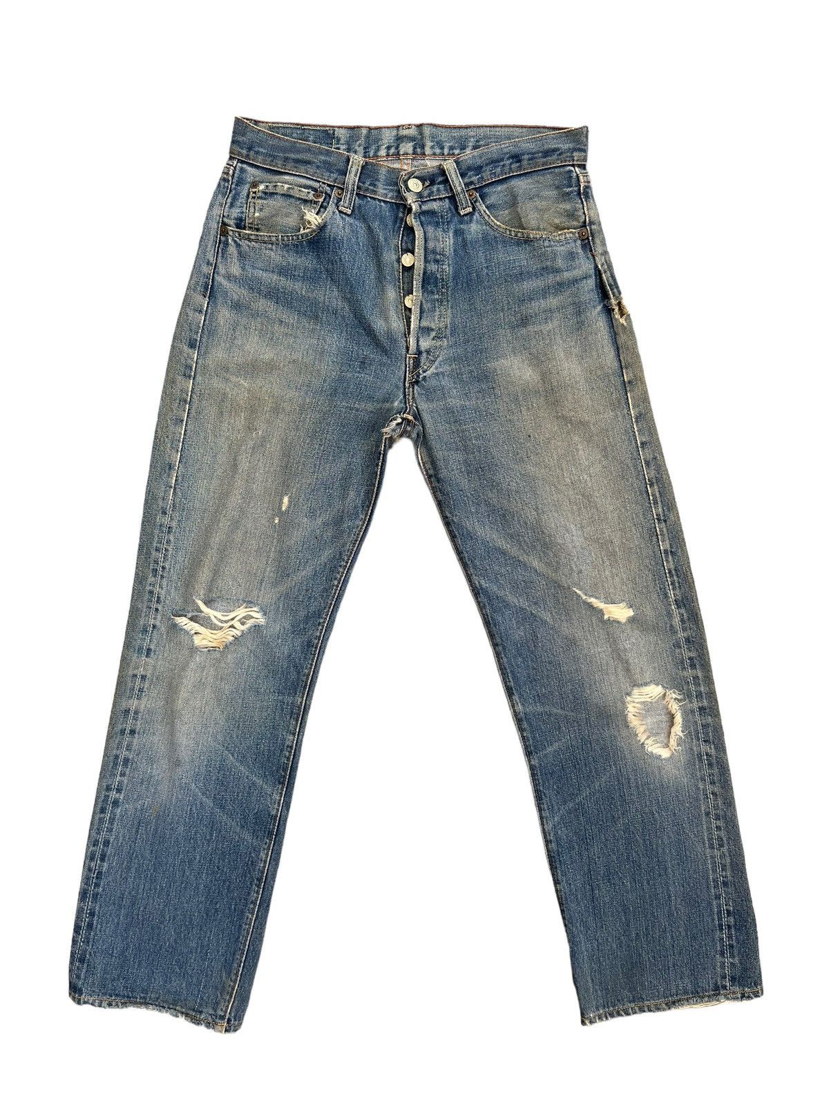 image of Levis x Vintage Trashed Vintage 70's Levi’S 501 Big E 6 Denim Redline Jeans in Blue, Men's (Size 30