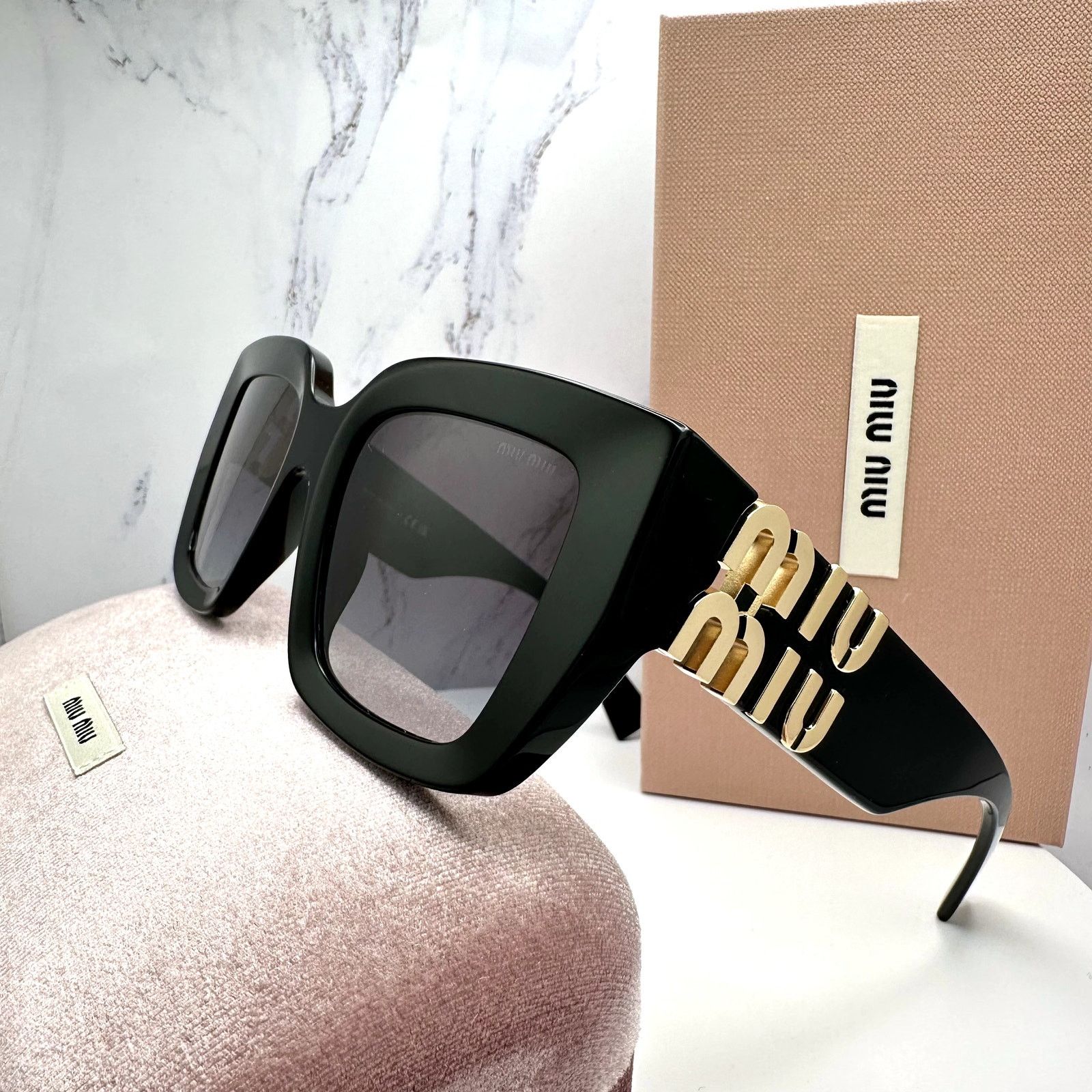 Miu Miu New MIU MIU Sunglasses Black Square Gold Metal Authentic Size ONE SIZE - 16 Thumbnail