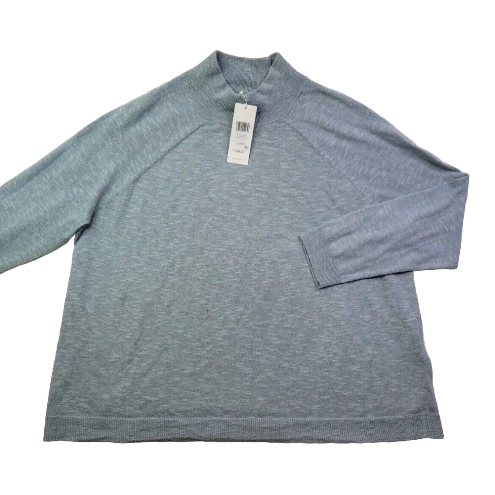 image of New Eileen Fisher Frost Funnel Neck Top Women XL Pale Blue Knit Linen Blend in White