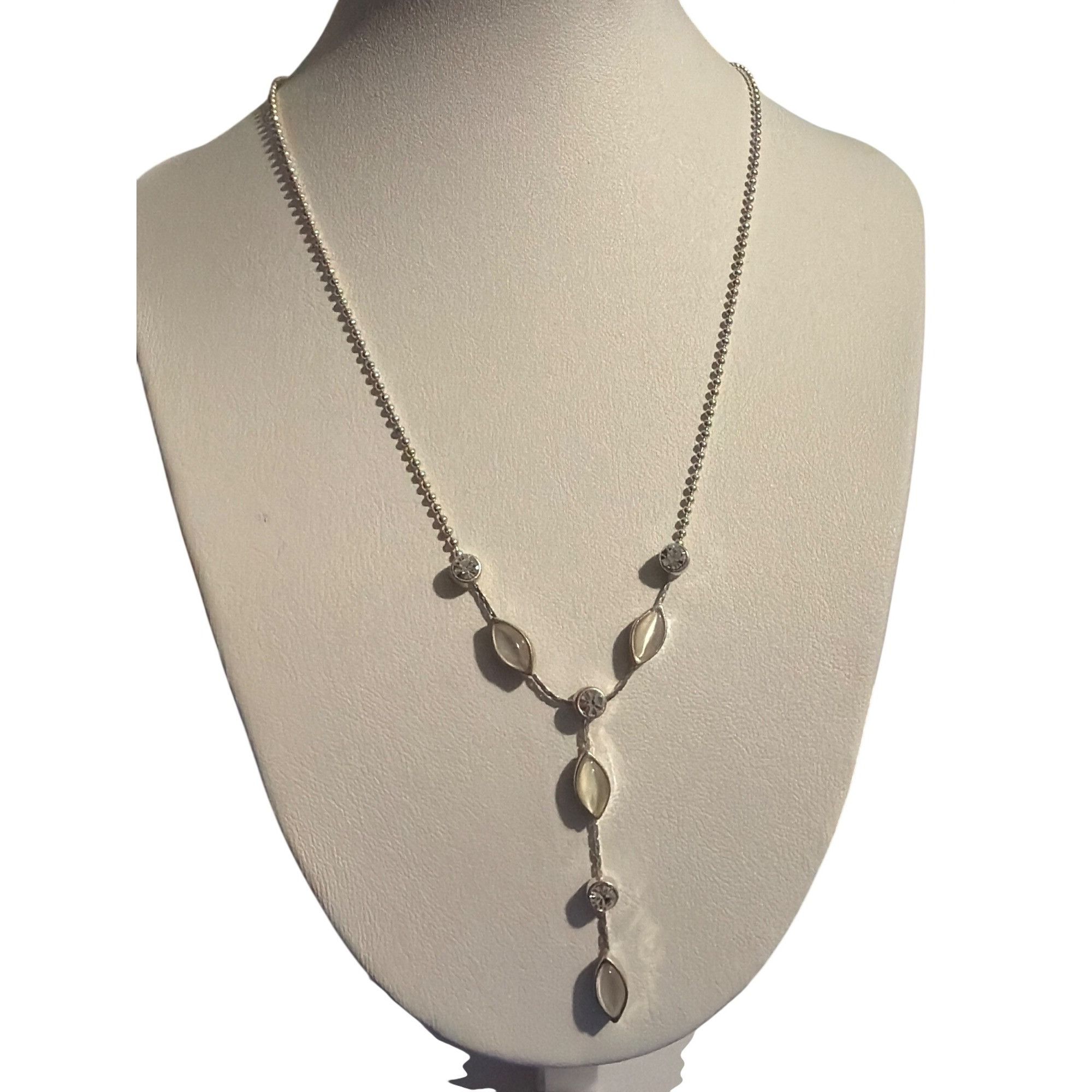 Other Elegant Silver Tone Y Necklace White Cat Eye Crystal Accent Size ONE SIZE - 1 Thumbnail