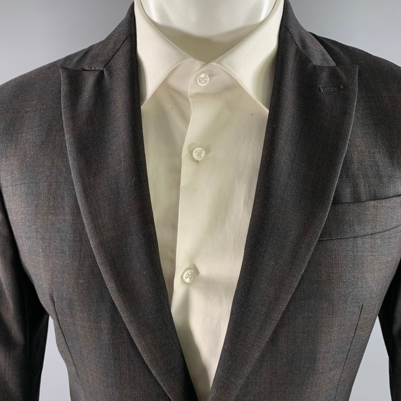 Dsquared2 DSQUARED2 38 Grey Brown Plaid Wool Peak Lapel Sport Coat Size 38R - 2 Thumbnail